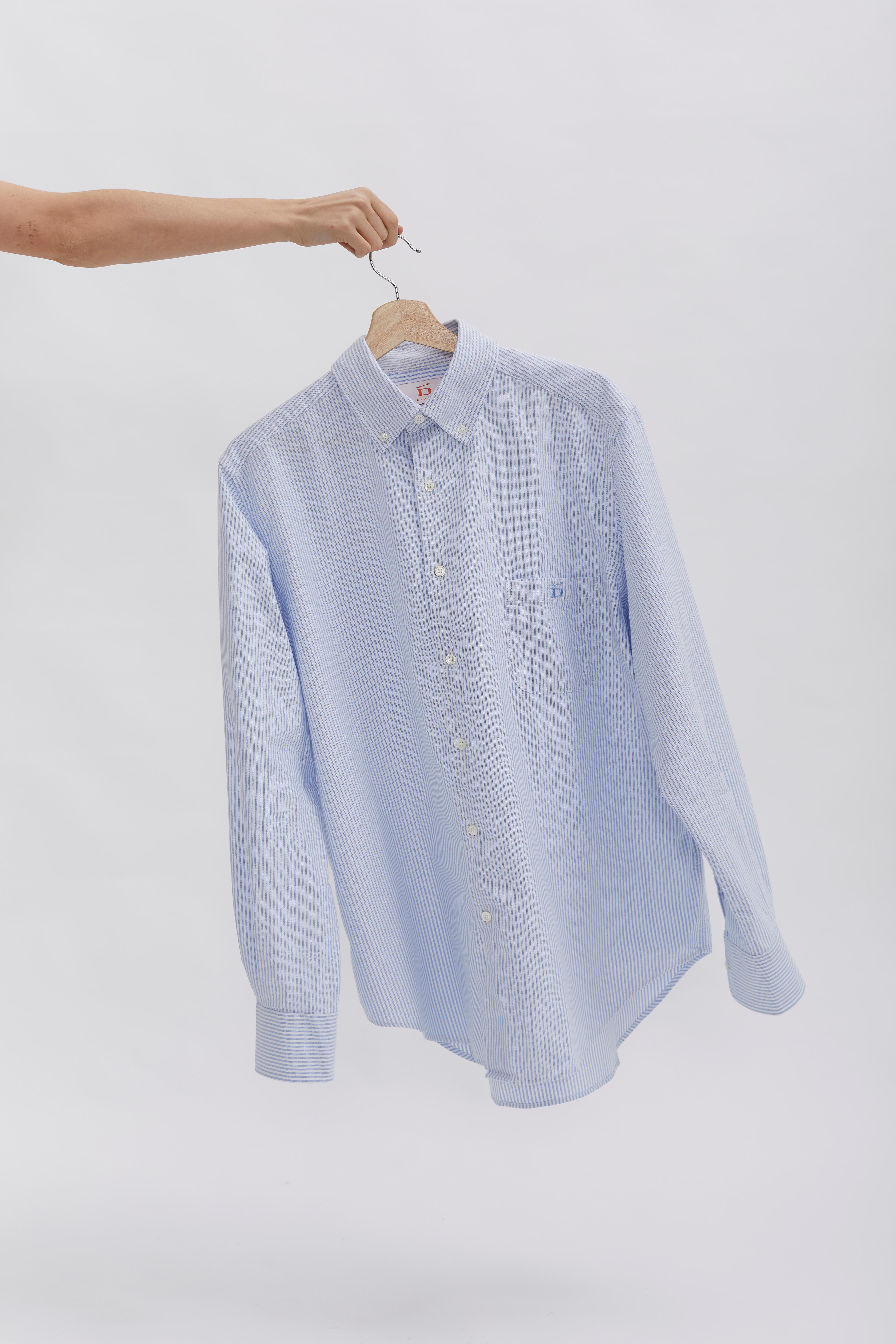 Pinstriped Oxford Shirt D-Brand, Blouses, Pinstriped Oxford Shirt, PINSTRIPE SKY BLUE, Blau, Hellblau, 217001, 217001-429