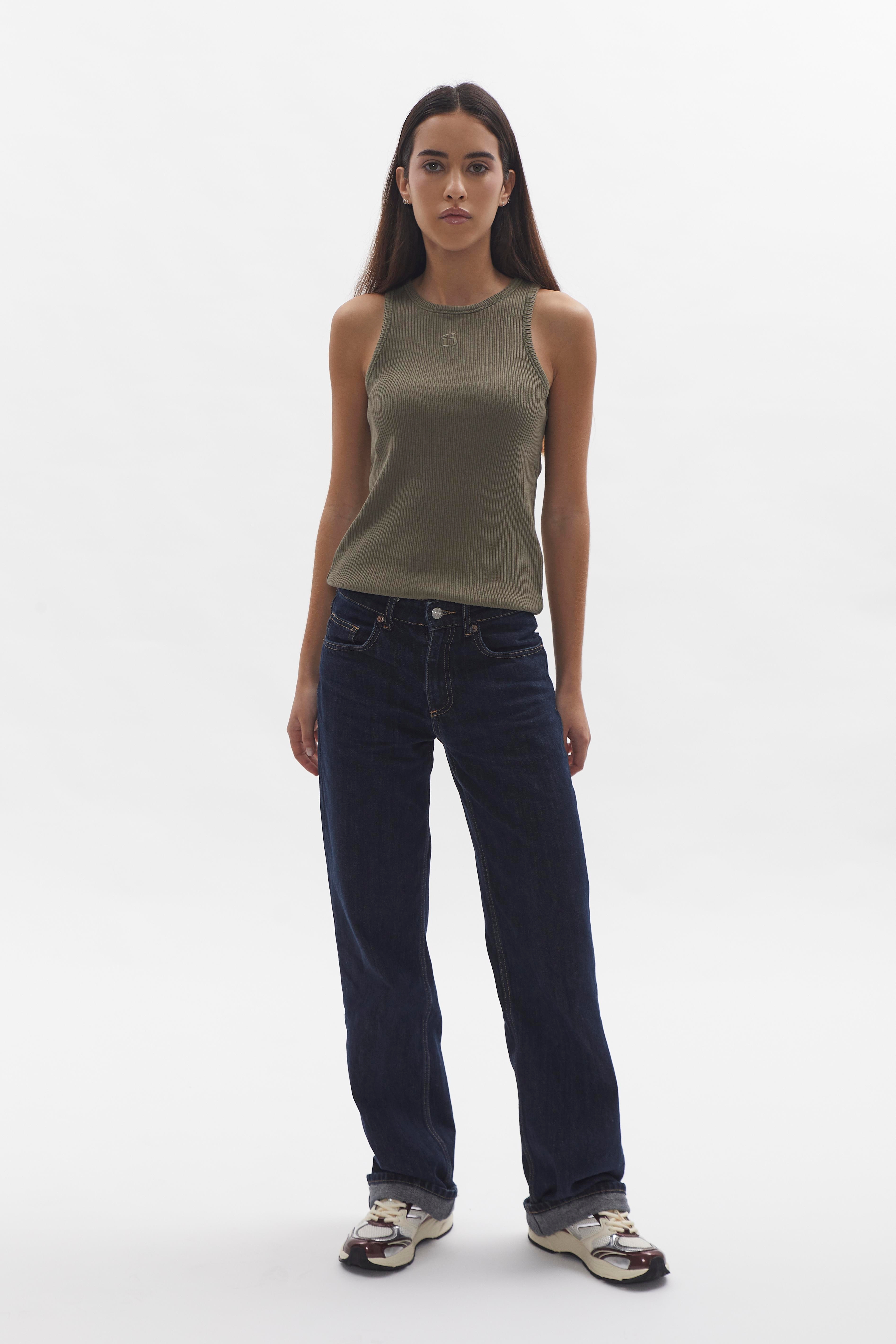 Ribbed Tank Top D-Brand, T-Shirts, Polos und Tops, Ribbed Tank Top, DUSTY OLIVE, Grün, 222602, 222602-322