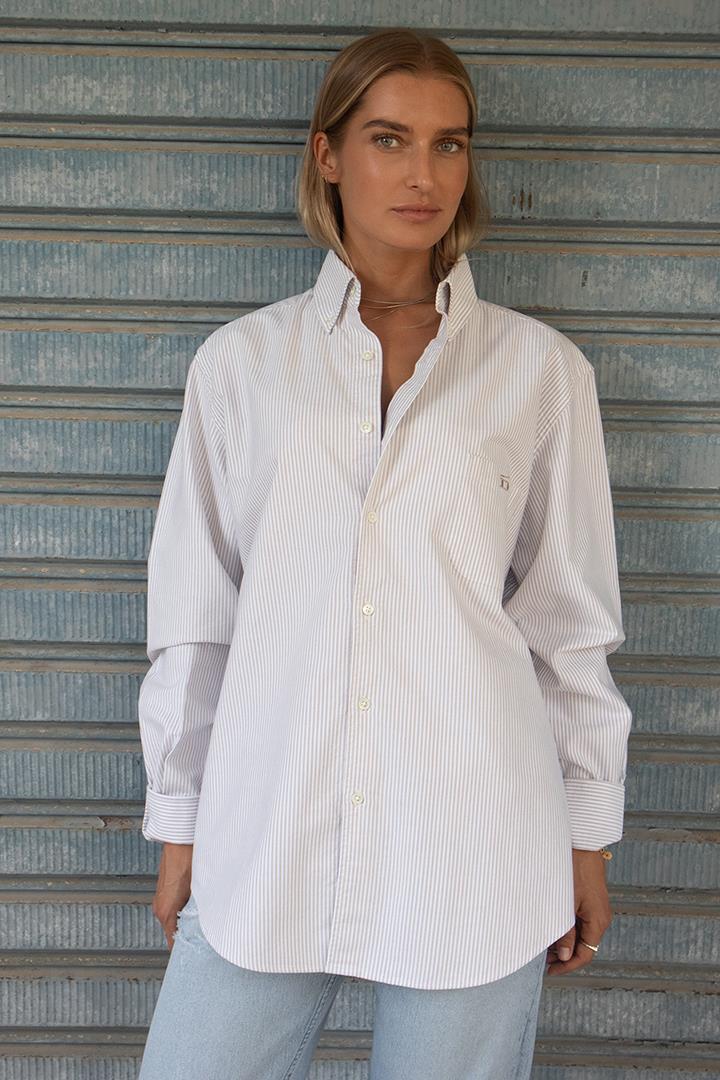 D-Brand, Blouses, Pinstriped Oxford Shirt, PINSTRIPE ALMOND, Braun, 217001, 217001-253