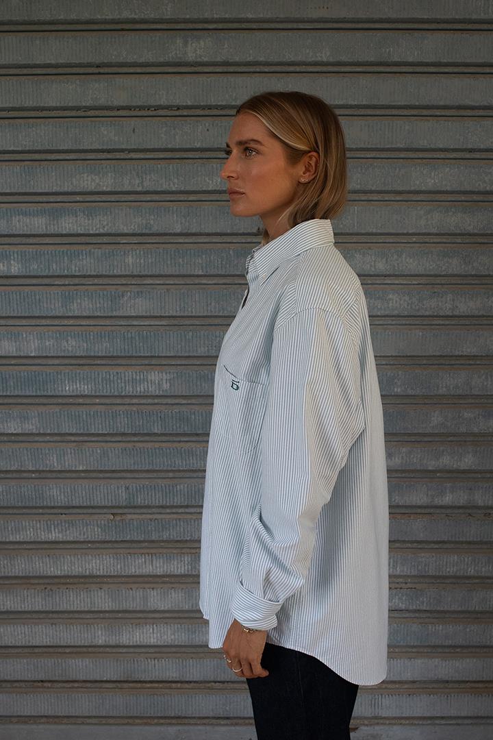 Pinstriped Oxford Shirt D-Brand, Blouses, Pinstriped Oxford Shirt, PINSTRIPE MOSSGREEN, Grün, 217001, 217001-387