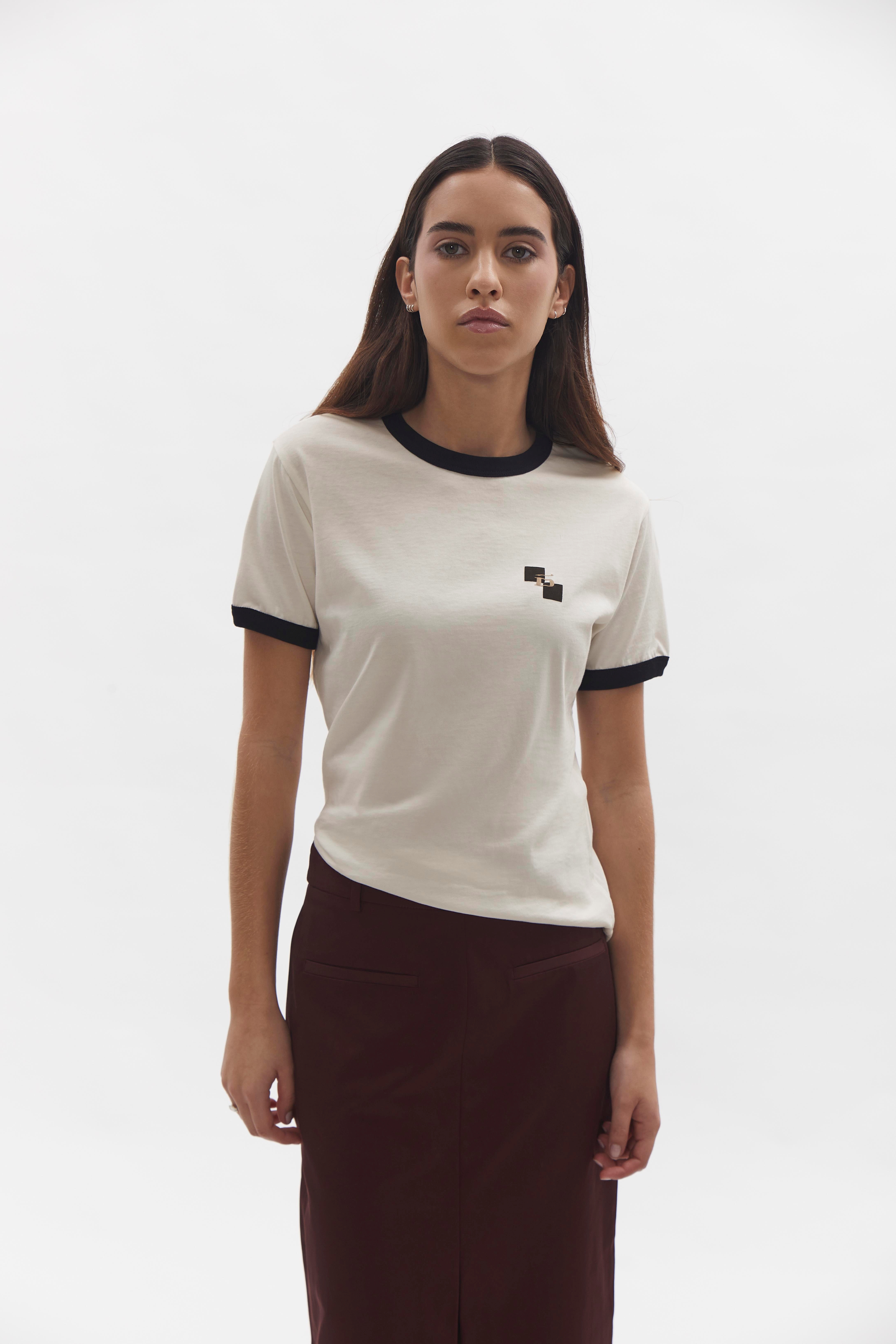 Ringer T-Shirt D-Brand, T-Shirts, Polos und Tops, Ringer T-Shirt, EGGNOG, 222207, 222207-113