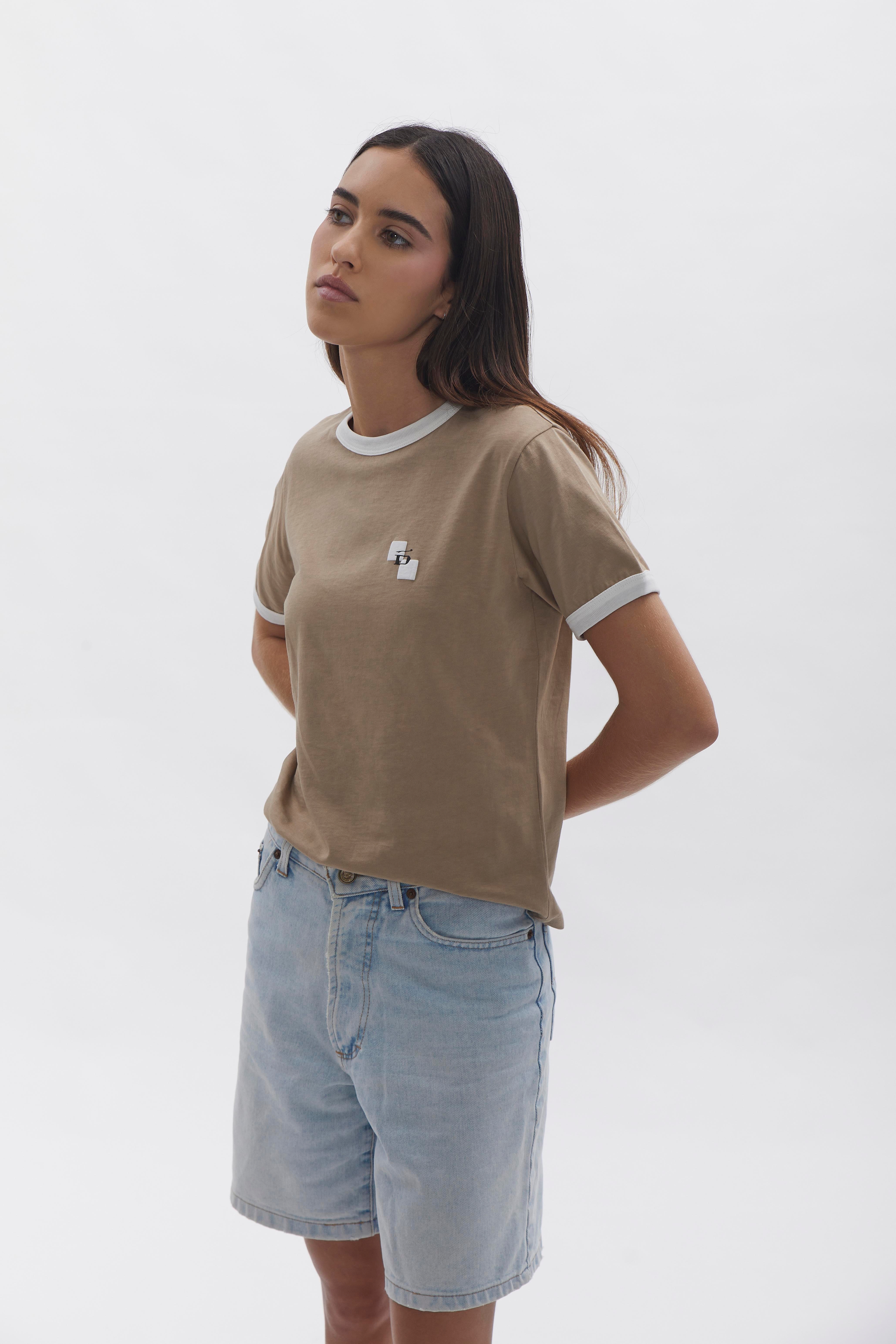 Ringer T-Shirt D-Brand, T-Shirts, Polos und Tops, Ringer T-Shirt, ALMOND, Braun, 222207, 222207-252