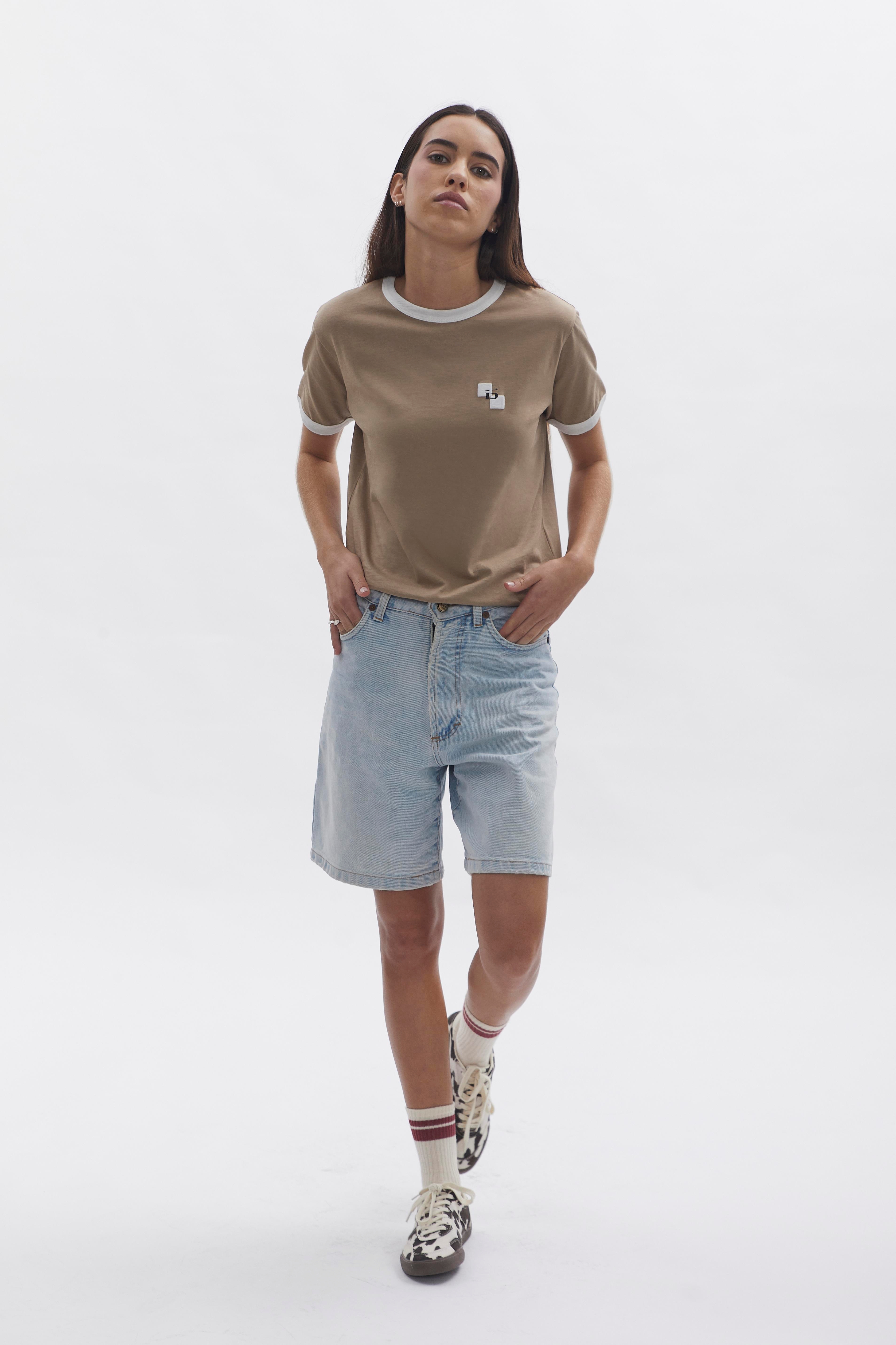 Ringer T-Shirt D-Brand, T-Shirts, Polos und Tops, Ringer T-Shirt, ALMOND, Braun, 222207, 222207-252