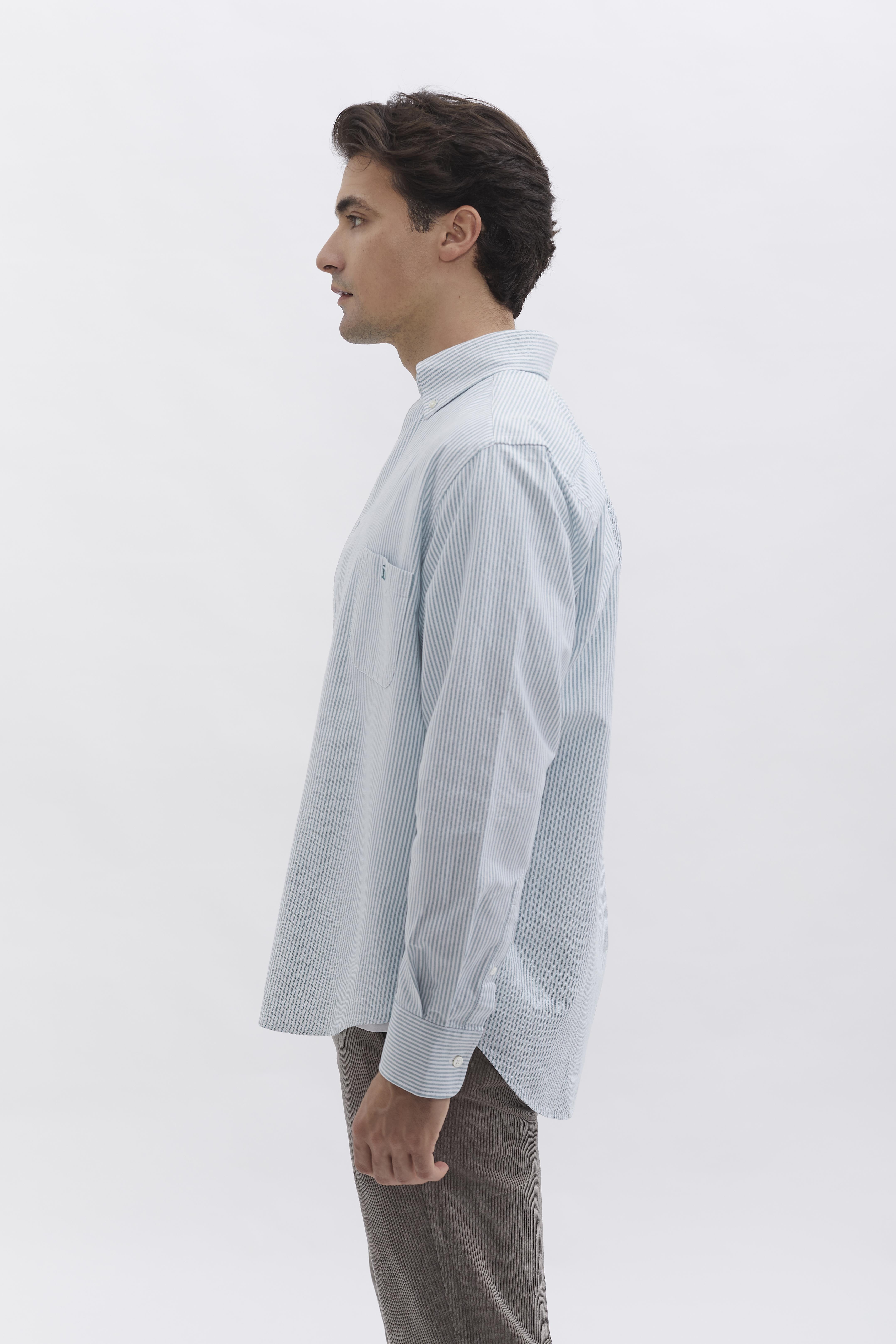 D-Brand, Shirts, Pinstriped Oxford Shirt, PINSTRIPE MOSSGREEN, Grün, 117001, 117001-387