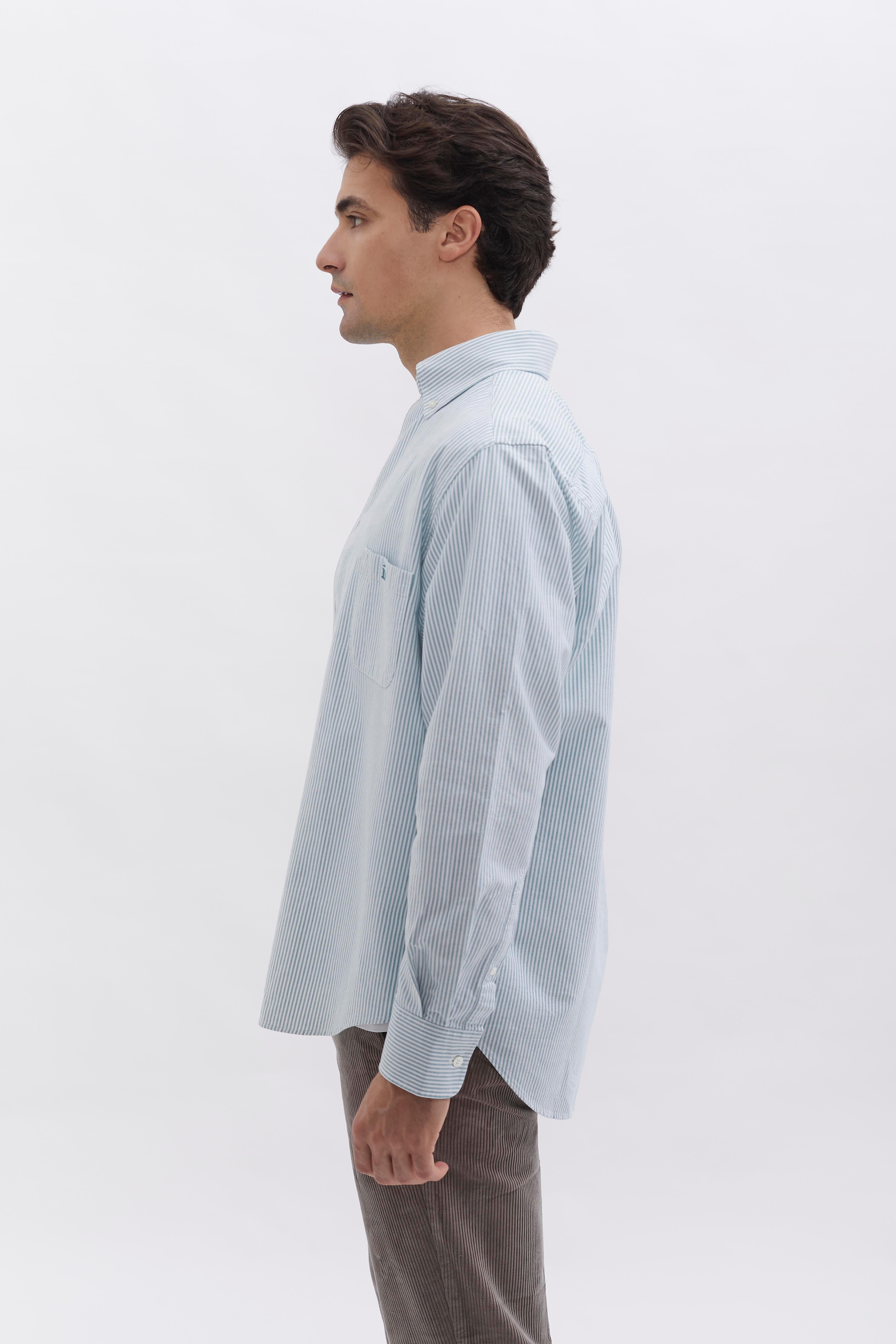 Pinstriped Oxford Shirt D-Brand, Shirts, Pinstriped Oxford Shirt, PINSTRIPE MOSSGREEN, Grün, 117001, 117001-387