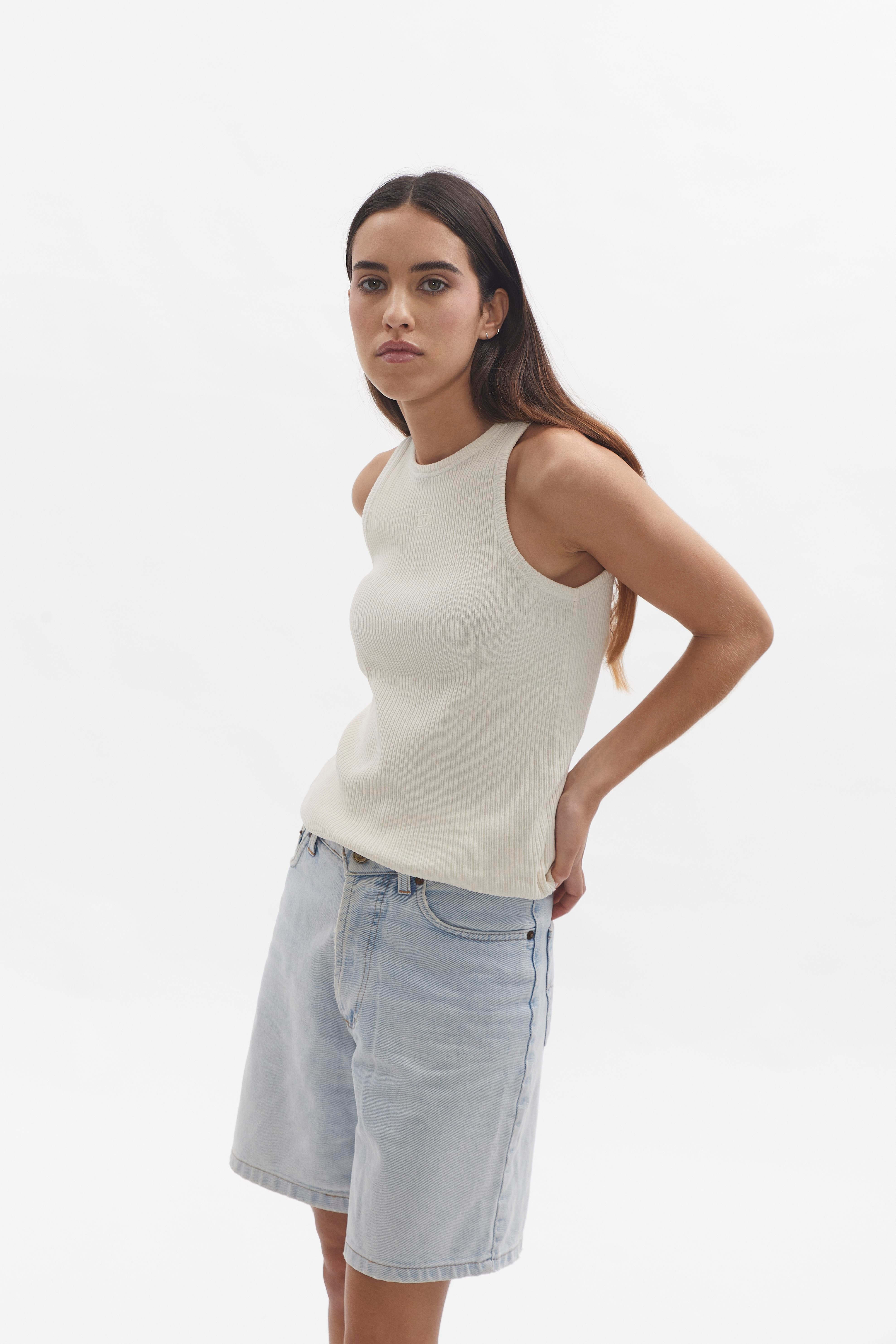 Ribbed Tank Top D-Brand, T-Shirts, Polos und Tops, Ribbed Tank Top, EGGNOG, Creme, 222602, 222602-113