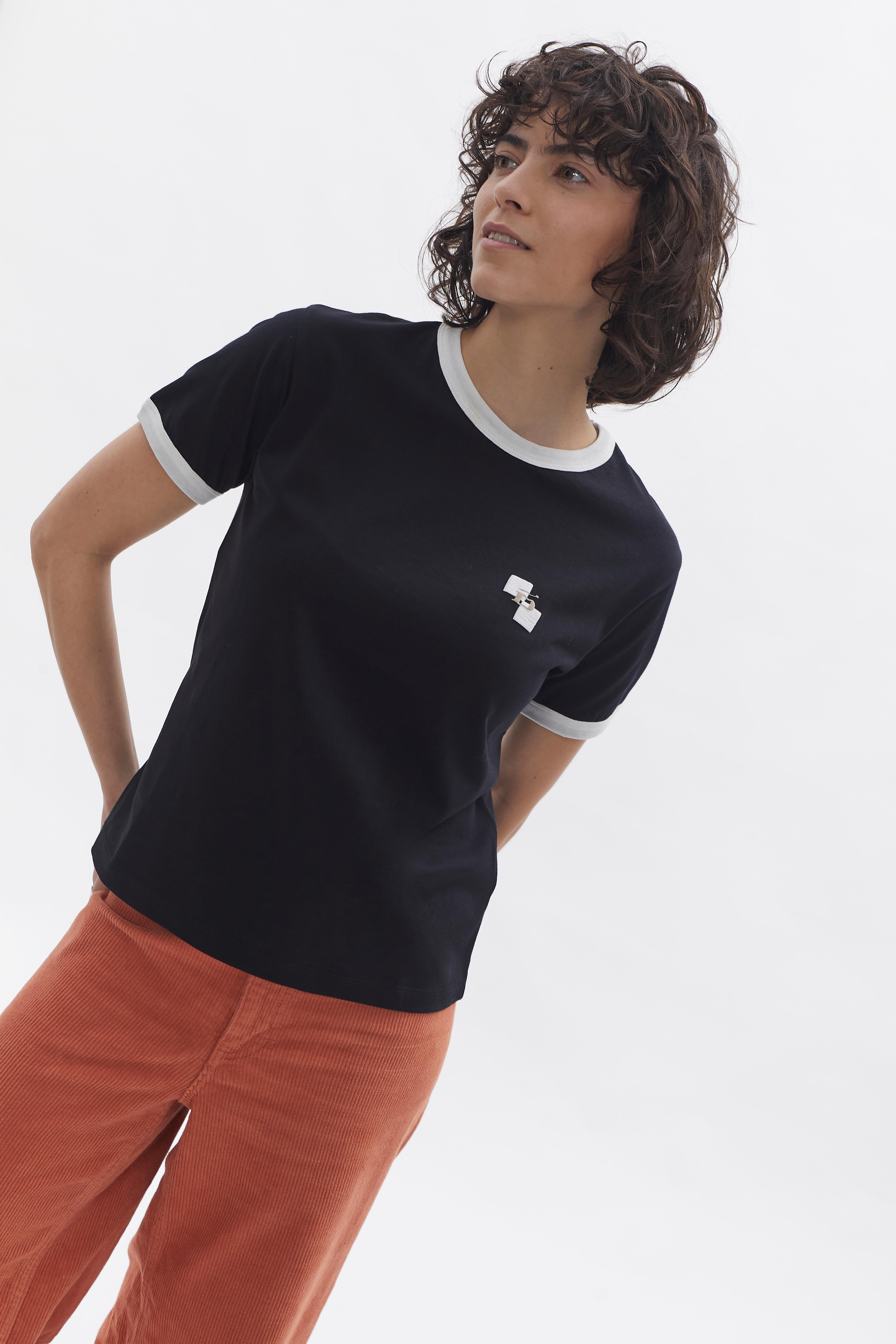 Ringer T-Shirt D-Brand, T-Shirts, Polos und Tops, Ringer T-Shirt, BLACK, Schwarz, 222207, 222207-100