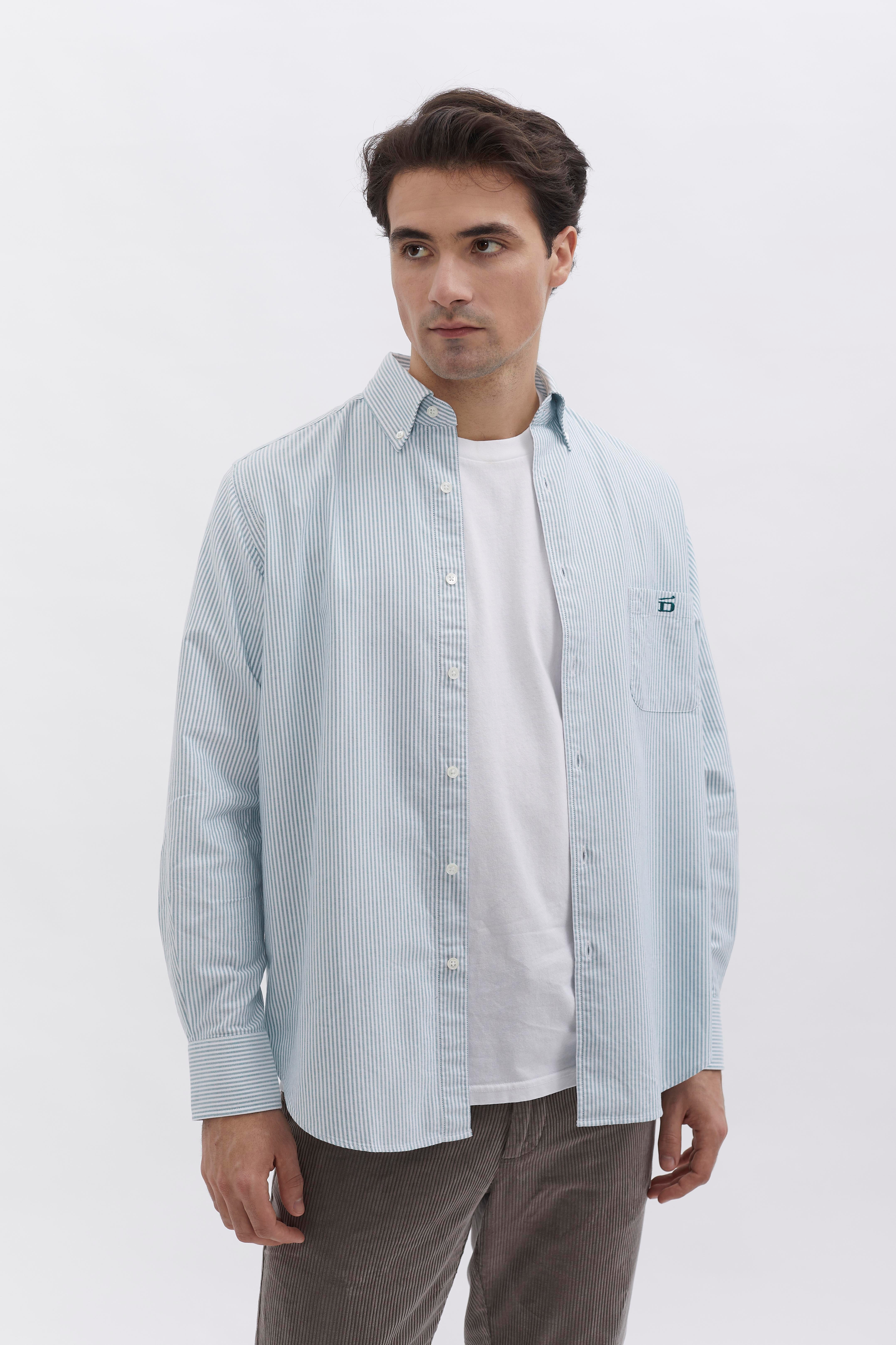 Pinstriped Oxford Shirt D-Brand, Shirts, Pinstriped Oxford Shirt, PINSTRIPE MOSSGREEN, Grün, 117001, 117001-387