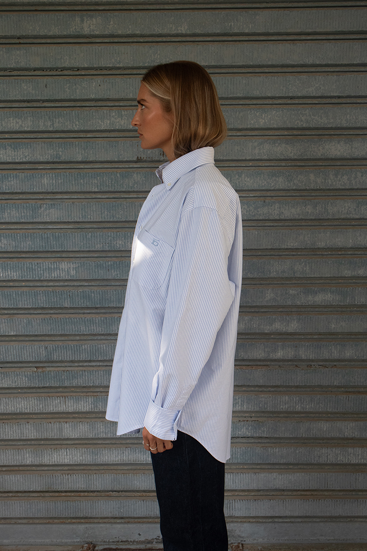 Pinstriped Oxford Shirt D-Brand, Blouses, Pinstriped Oxford Shirt, PINSTRIPE SKY BLUE, Blau, Hellblau, 217001, 217001-429