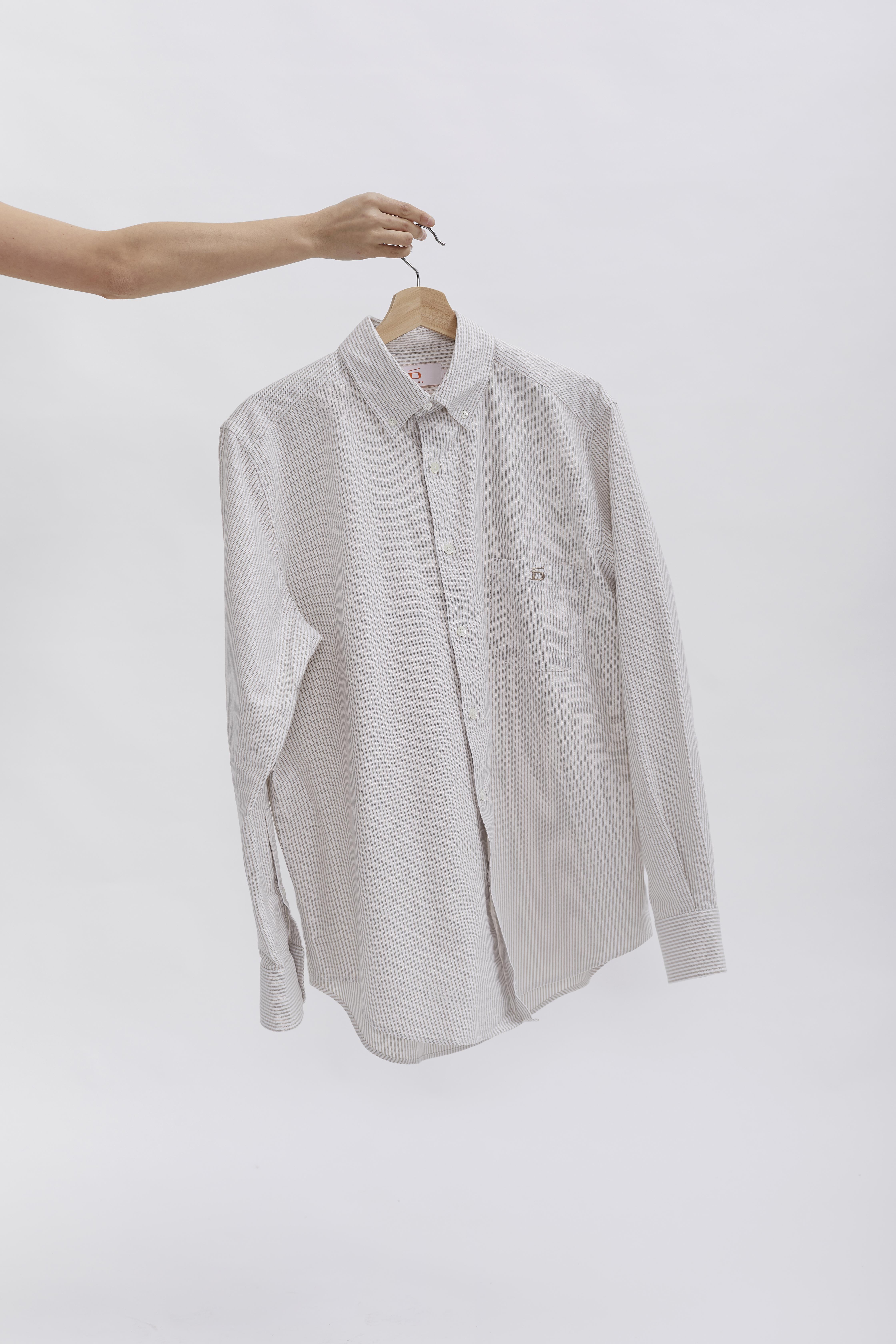 D-Brand, Shirts, Pinstriped Oxford Shirt, PINSTRIPE ALMOND, Braun, 117001, 117001-253
