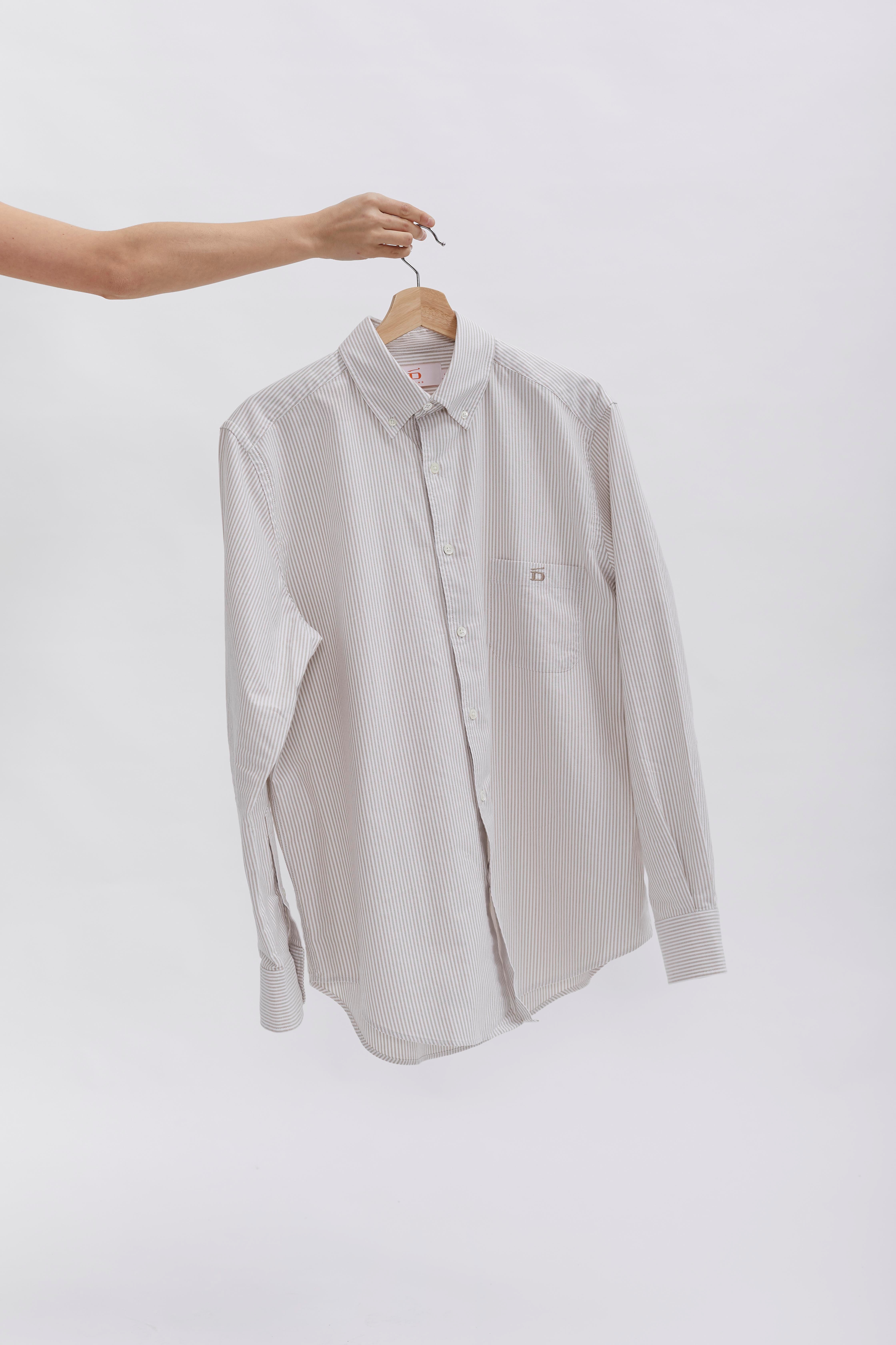 Pinstriped Oxford Shirt D-Brand, Shirts, Pinstriped Oxford Shirt, PINSTRIPE ALMOND, Braun, 117001, 117001-253