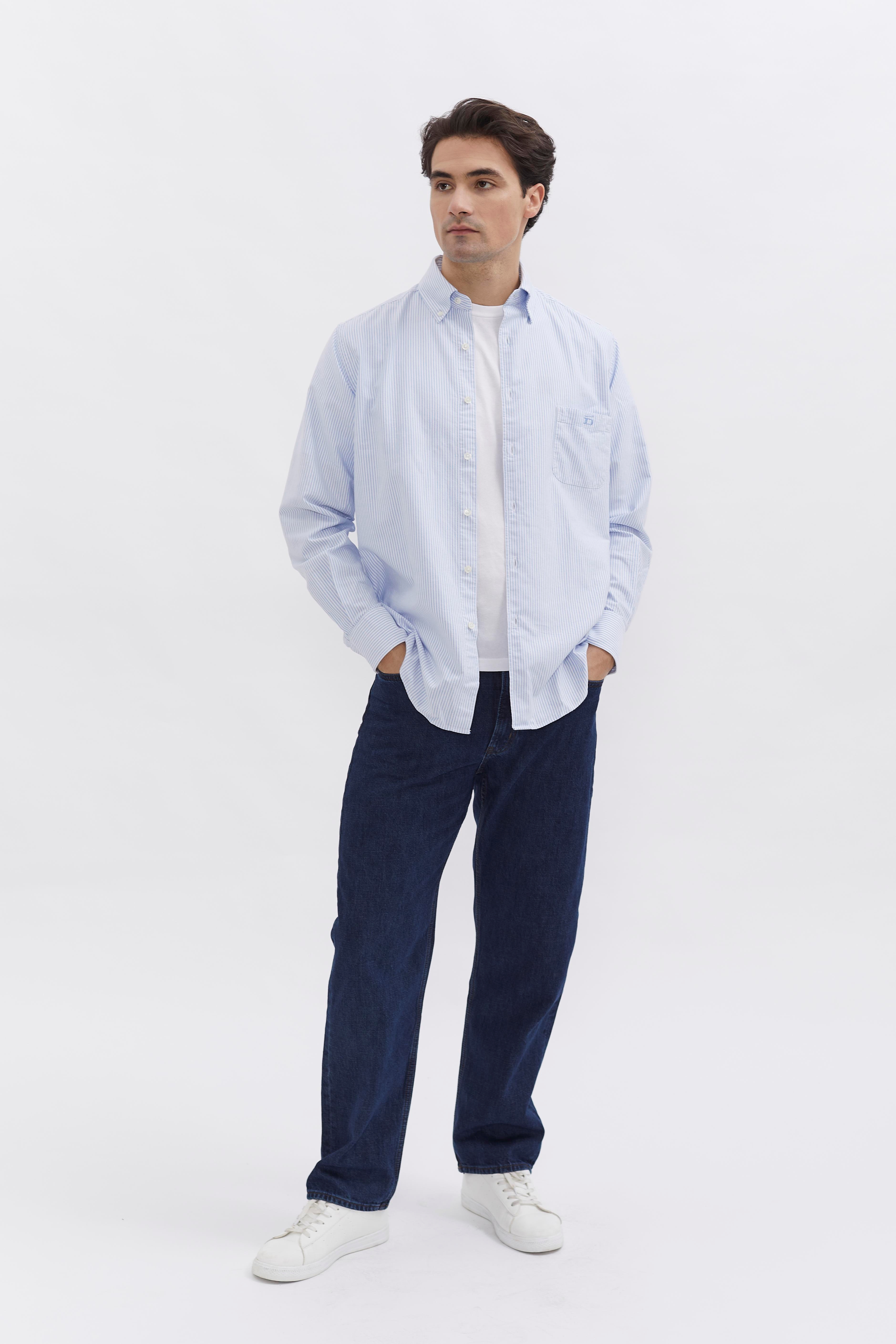 Pinstriped Oxford Shirt D-Brand, Shirts, Pinstriped Oxford Shirt, PINSTRIPE SKY BLUE, Blau, Hellblau, 117001, 117001-429