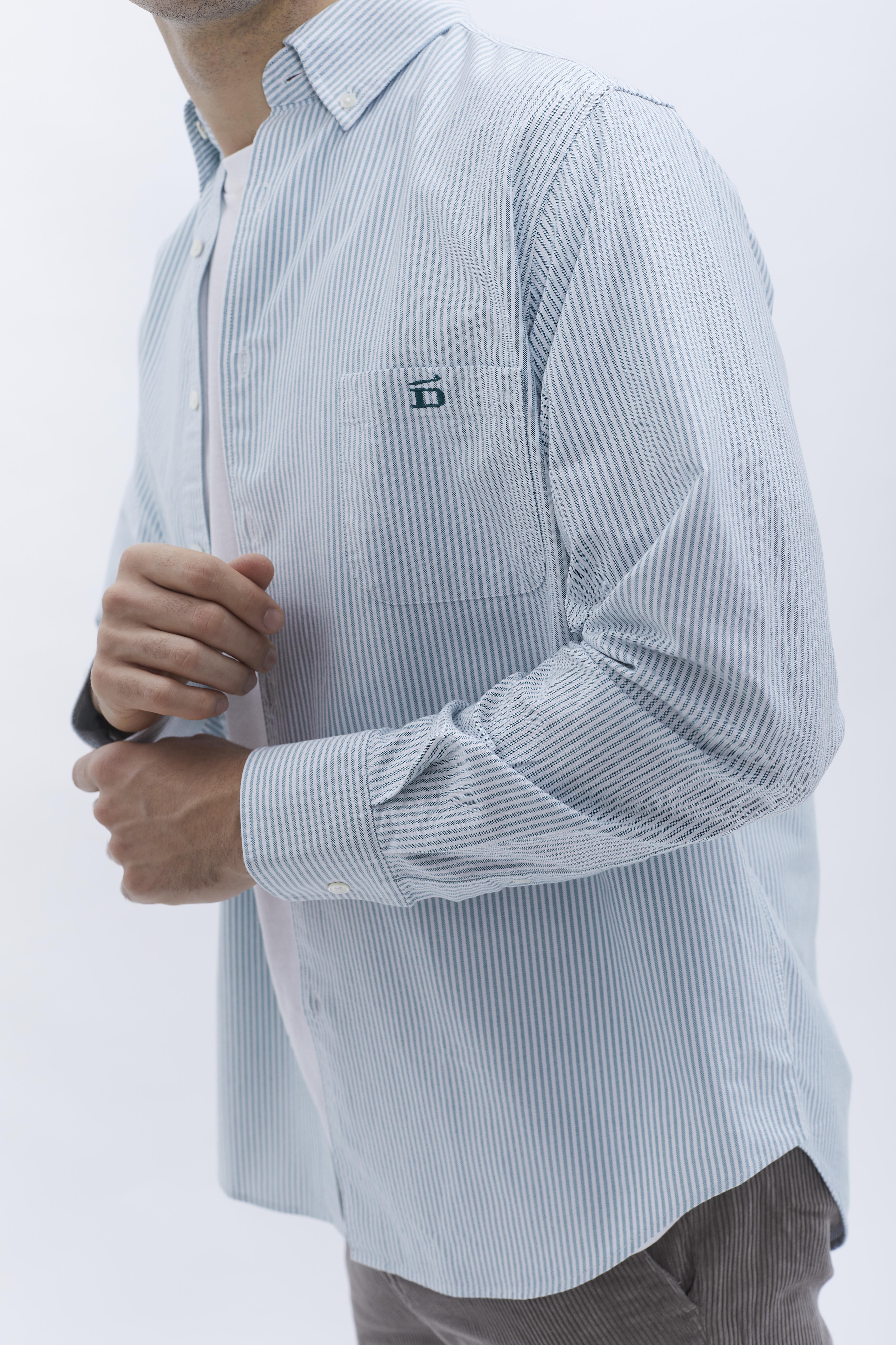D-Brand, Shirts, Pinstriped Oxford Shirt, PINSTRIPE MOSSGREEN, Grün, 117001, 117001-387