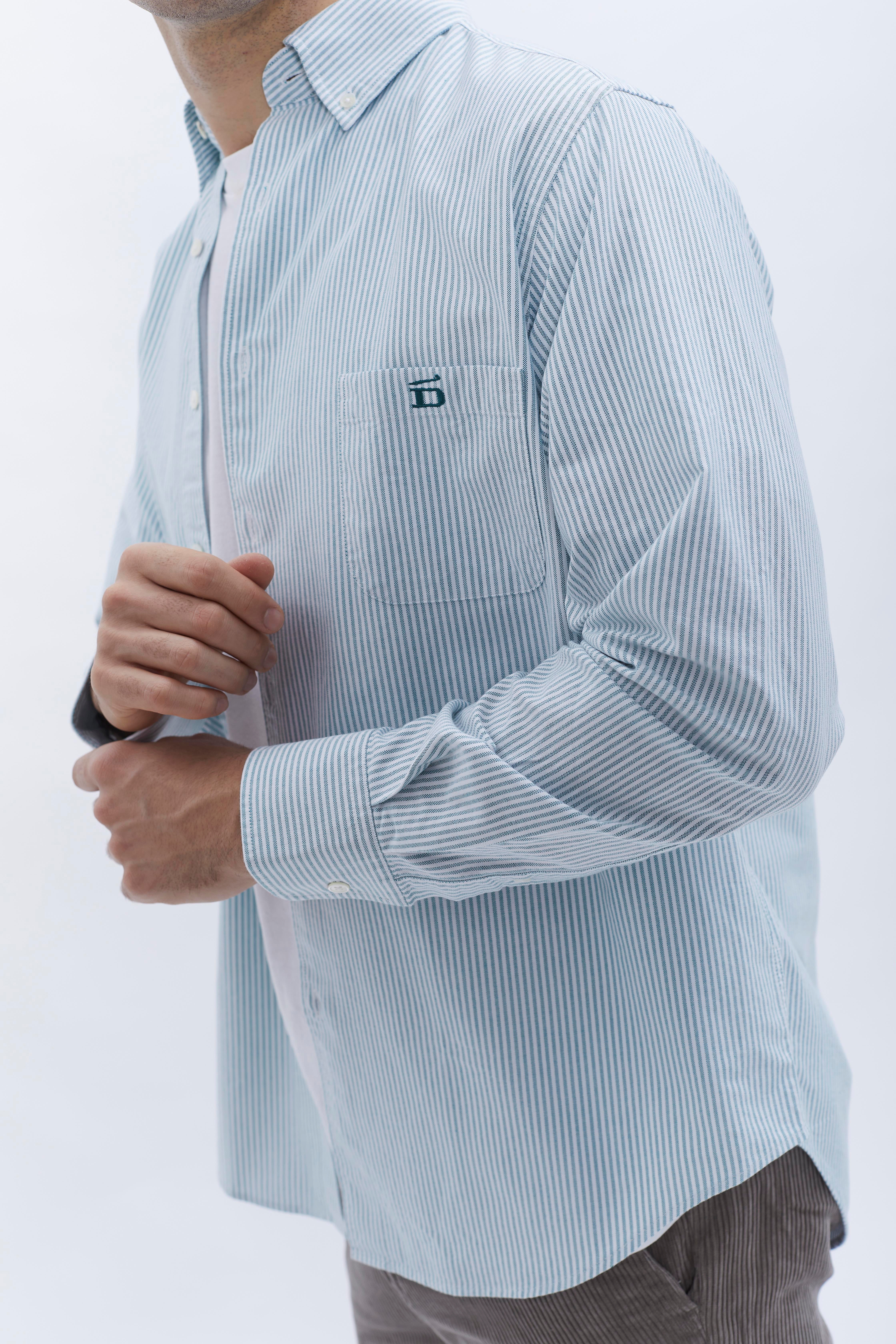 Pinstriped Oxford Shirt D-Brand, Shirts, Pinstriped Oxford Shirt, PINSTRIPE MOSSGREEN, Grün, 117001, 117001-387