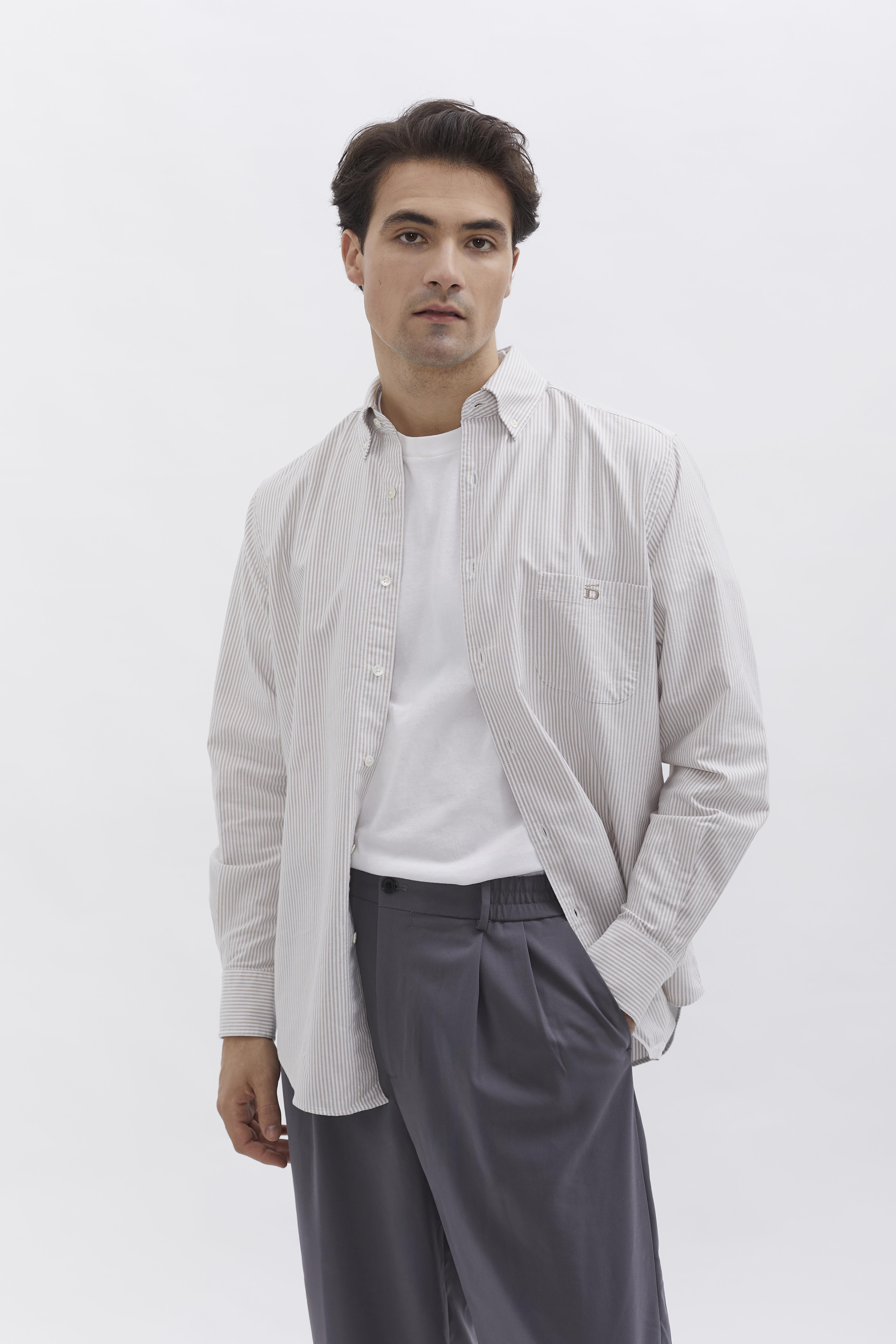 D-Brand, Shirts, Pinstriped Oxford Shirt, PINSTRIPE ALMOND, Braun, 117001, 117001-253