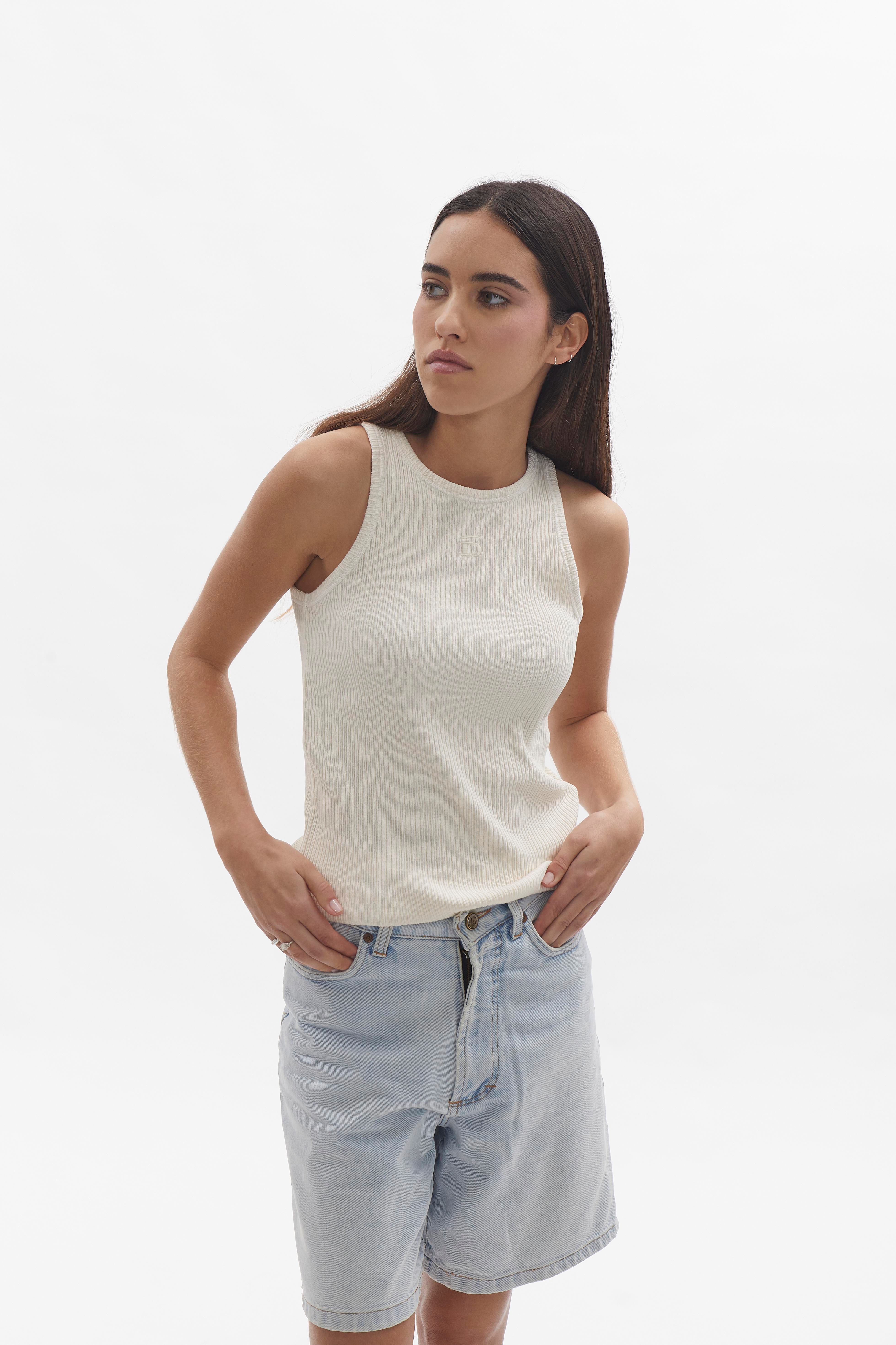 Ribbed Tank Top D-Brand, T-Shirts, Polos und Tops, Ribbed Tank Top, EGGNOG, Creme, 222602, 222602-113