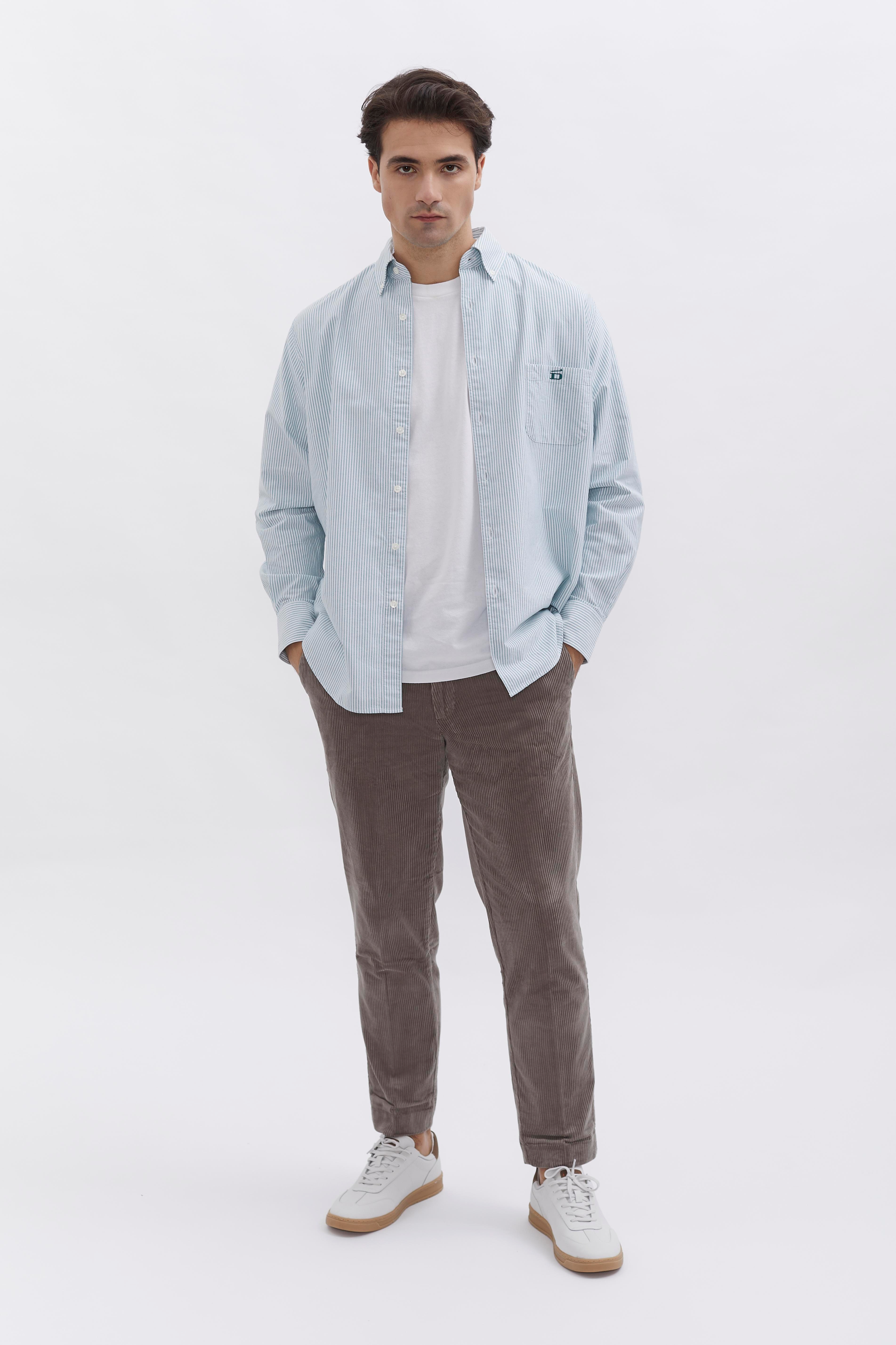 Pinstriped Oxford Shirt D-Brand, Shirts, Pinstriped Oxford Shirt, PINSTRIPE MOSSGREEN, Grün, 117001, 117001-387