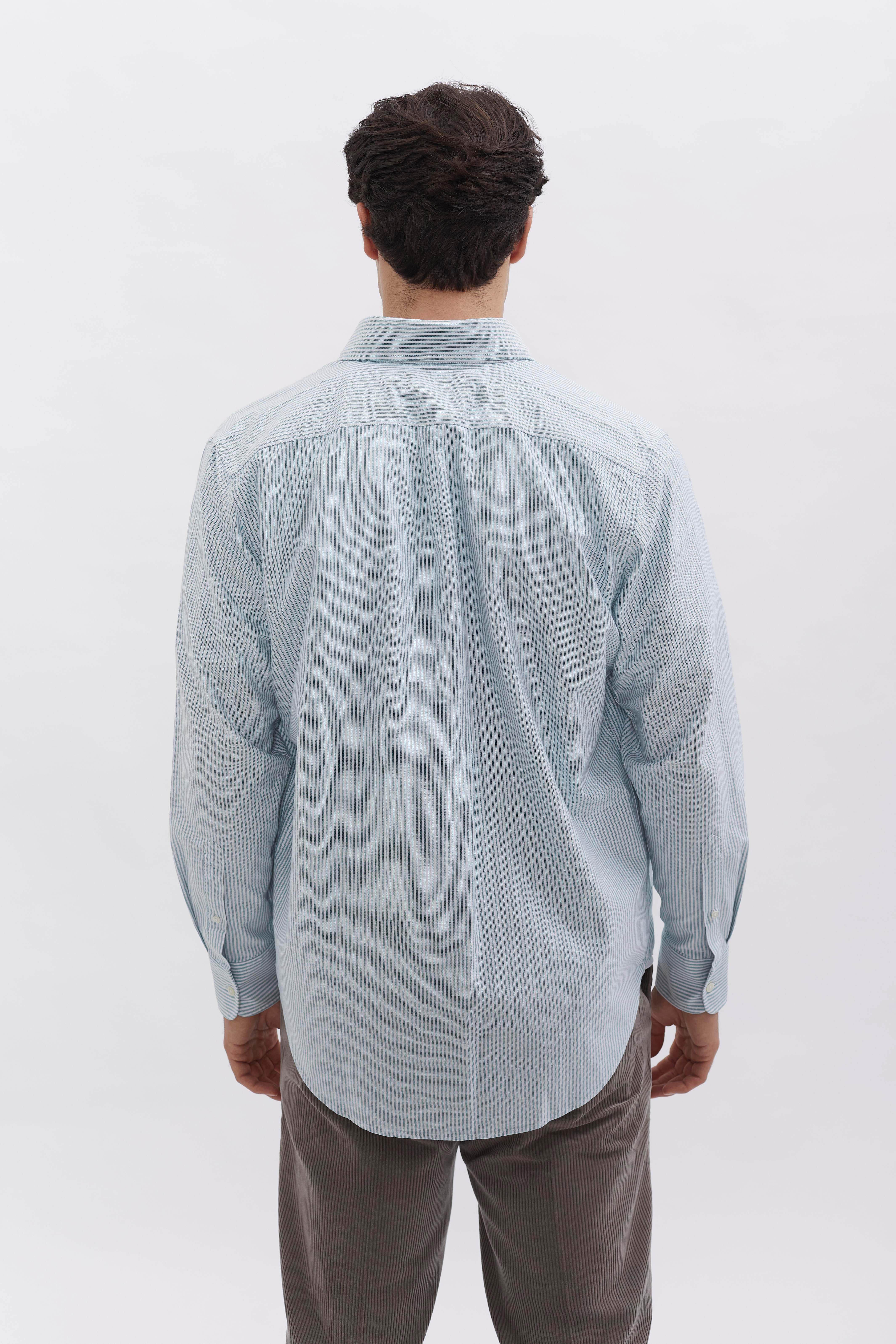 Pinstriped Oxford Shirt D-Brand, Shirts, Pinstriped Oxford Shirt, PINSTRIPE MOSSGREEN, Grün, 117001, 117001-387