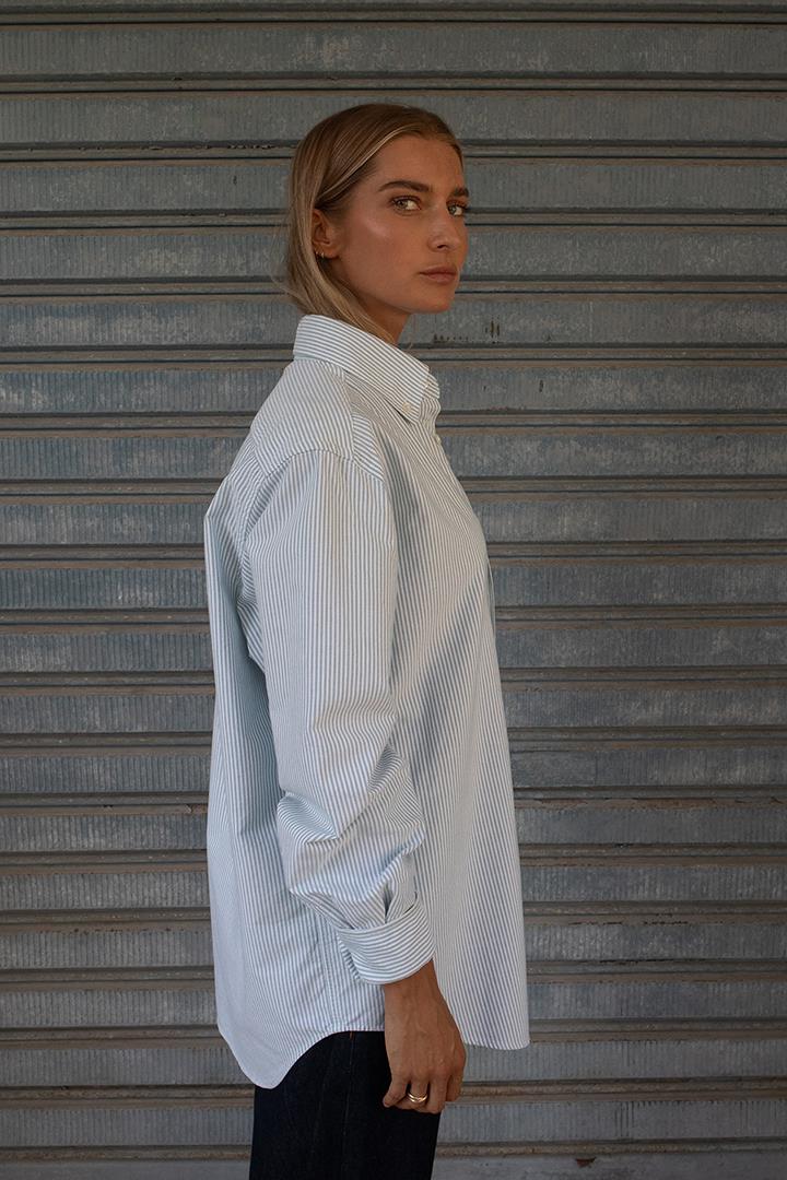 Pinstriped Oxford Shirt D-Brand, Blouses, Pinstriped Oxford Shirt, PINSTRIPE MOSSGREEN, Grün, 217001, 217001-387