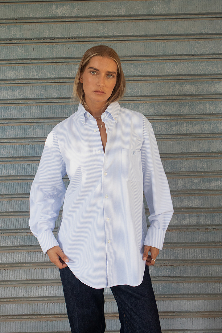 Pinstriped Oxford Shirt D-Brand, Blouses, Pinstriped Oxford Shirt, PINSTRIPE SKY BLUE, Blau, Hellblau, 217001, 217001-429