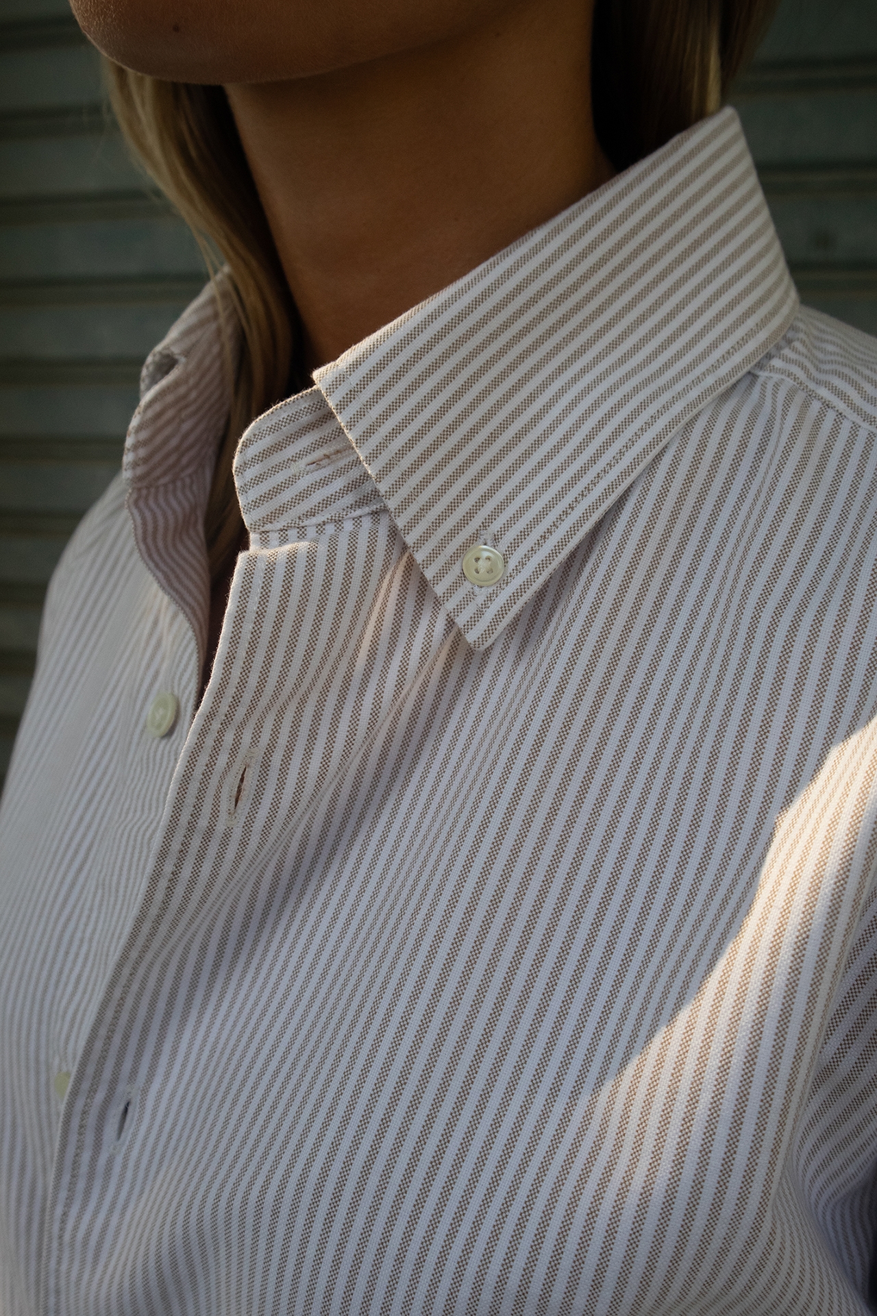 Pinstriped Oxford Shirt D-Brand, Blouses, Pinstriped Oxford Shirt, PINSTRIPE ALMOND, Braun, 217001, 217001-253