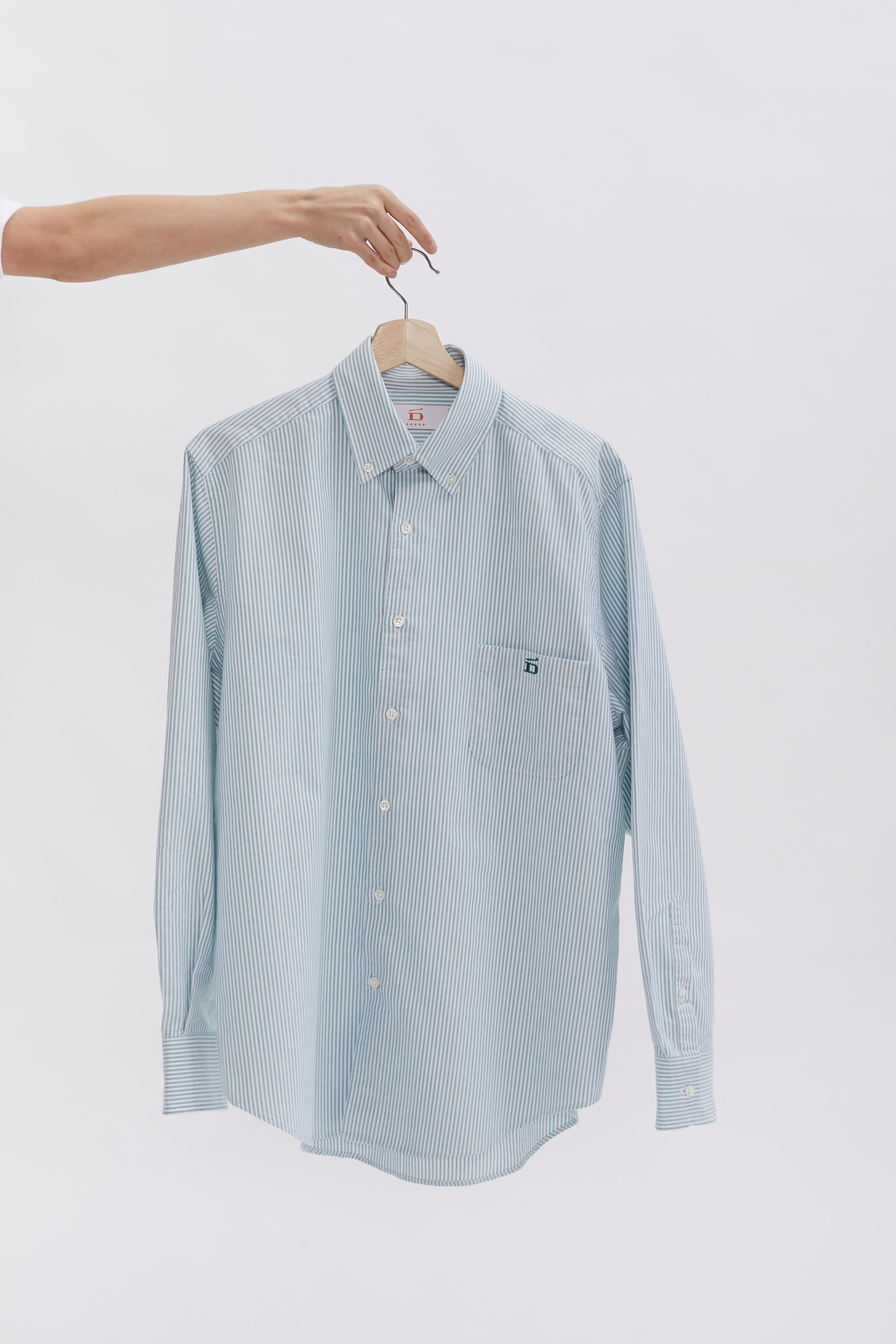Pinstriped Oxford Shirt D-Brand, Blouses, Pinstriped Oxford Shirt, PINSTRIPE MOSSGREEN, Grün, 217001, 217001-387