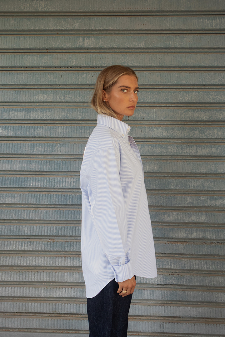 Pinstriped Oxford Shirt D-Brand, Blouses, Pinstriped Oxford Shirt, PINSTRIPE SKY BLUE, Blau, Hellblau, 217001, 217001-429