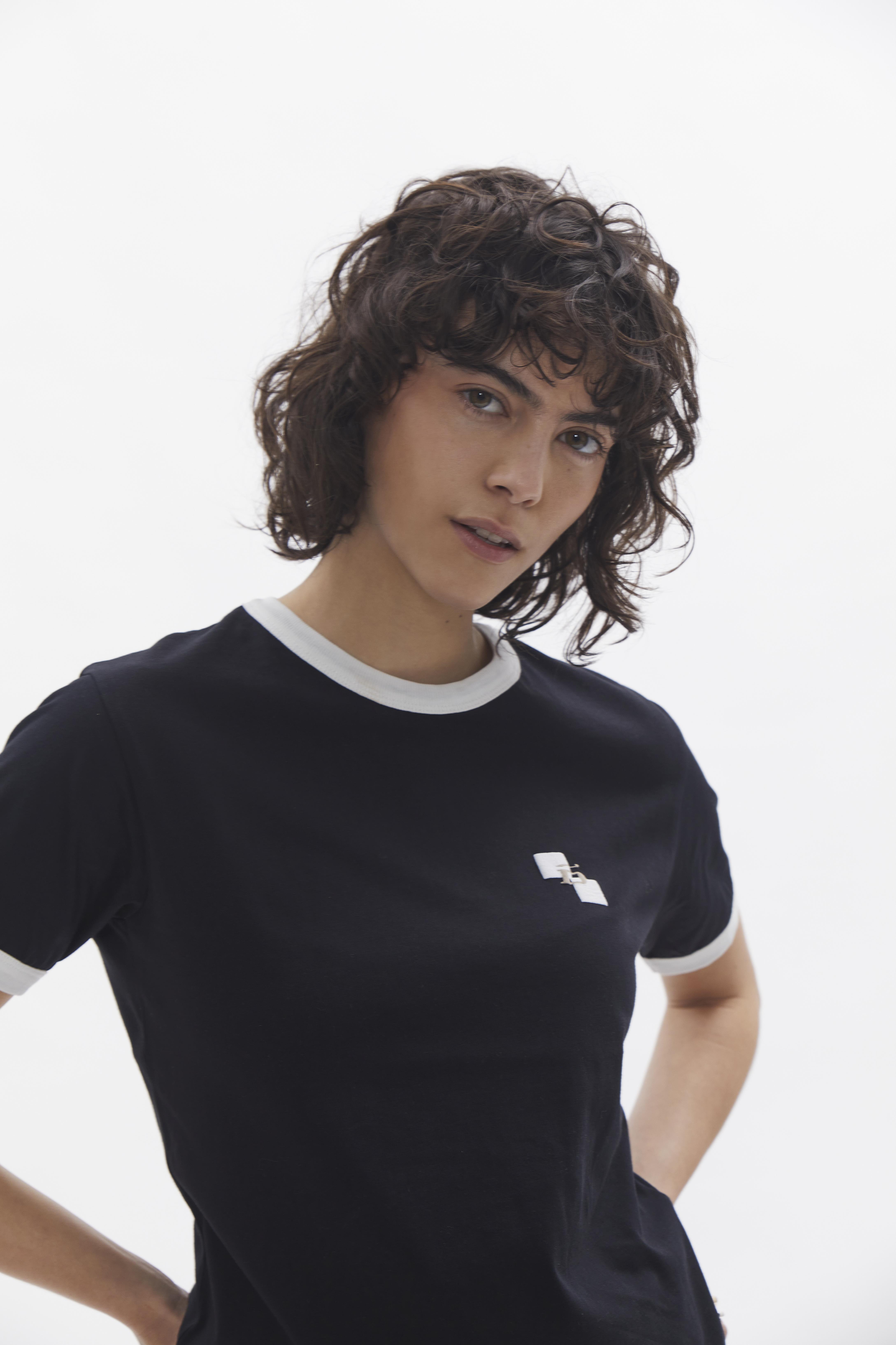 Ringer T-Shirt D-Brand, T-Shirts, Polos und Tops, Ringer T-Shirt, BLACK, Schwarz, 222207, 222207-100