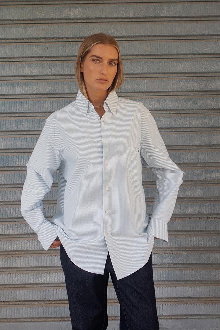 Pinstriped Oxford Shirt D-Brand, Blouses, Pinstriped Oxford Shirt, PINSTRIPE MOSSGREEN, Grün, 217001, 217001-387