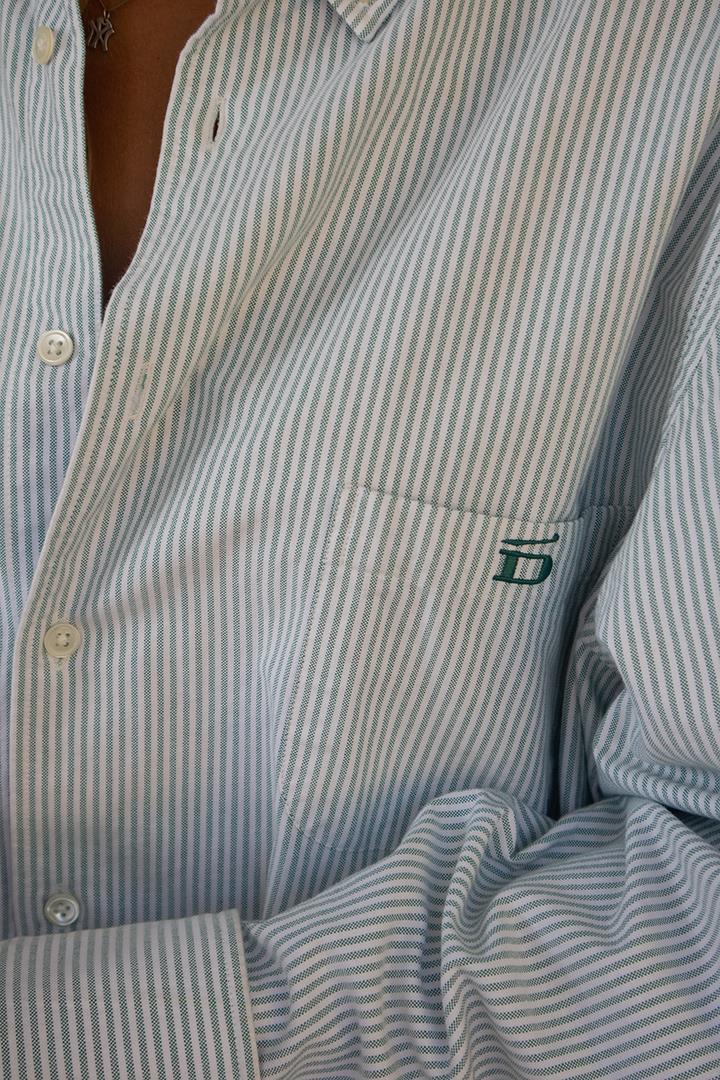 Pinstriped Oxford Shirt D-Brand, Blouses, Pinstriped Oxford Shirt, PINSTRIPE MOSSGREEN, Grün, 217001, 217001-387