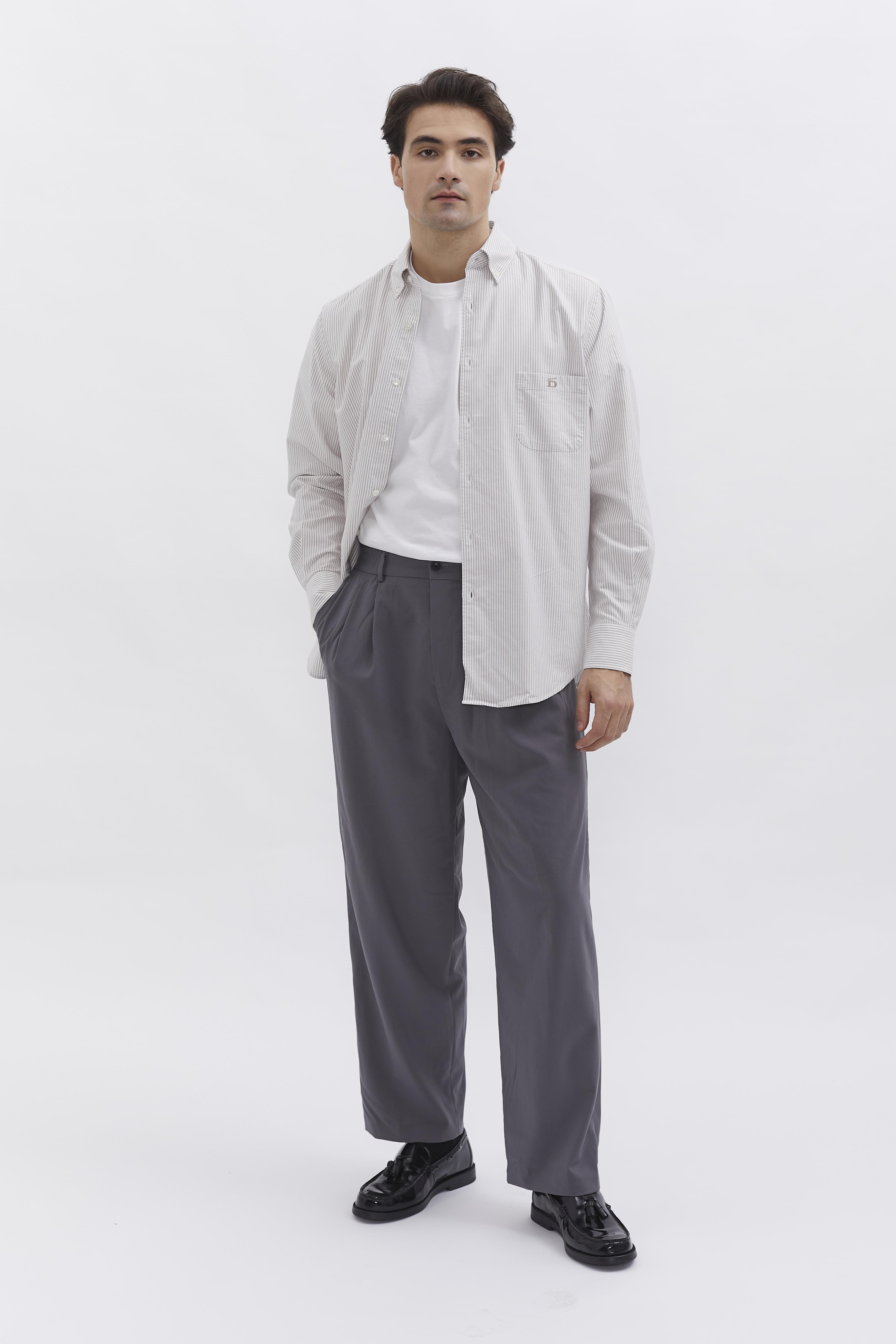 D-Brand, Shirts, Pinstriped Oxford Shirt, PINSTRIPE ALMOND, Braun, 117001, 117001-253
