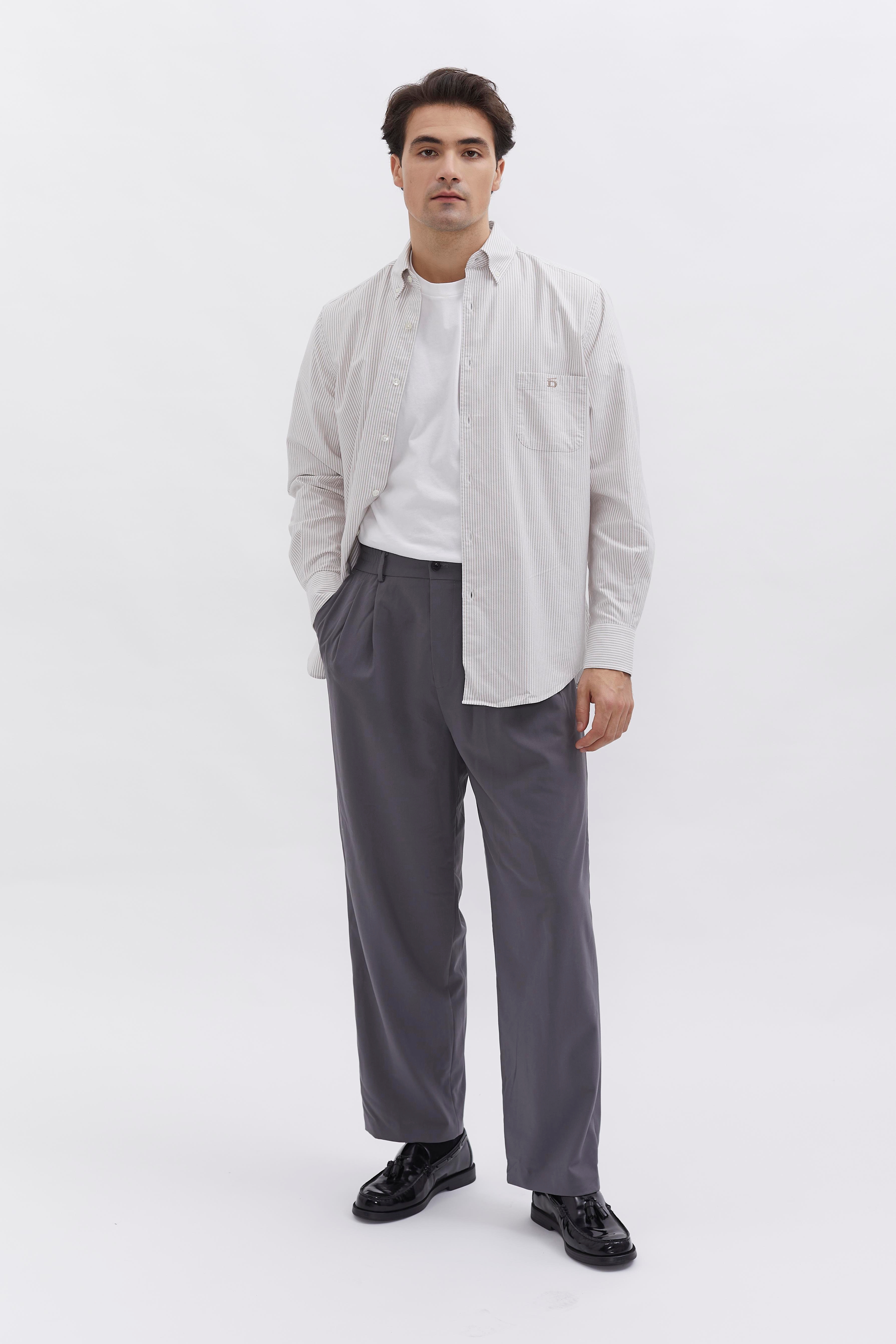 Pinstriped Oxford Shirt D-Brand, Shirts, Pinstriped Oxford Shirt, PINSTRIPE ALMOND, Braun, 117001, 117001-253