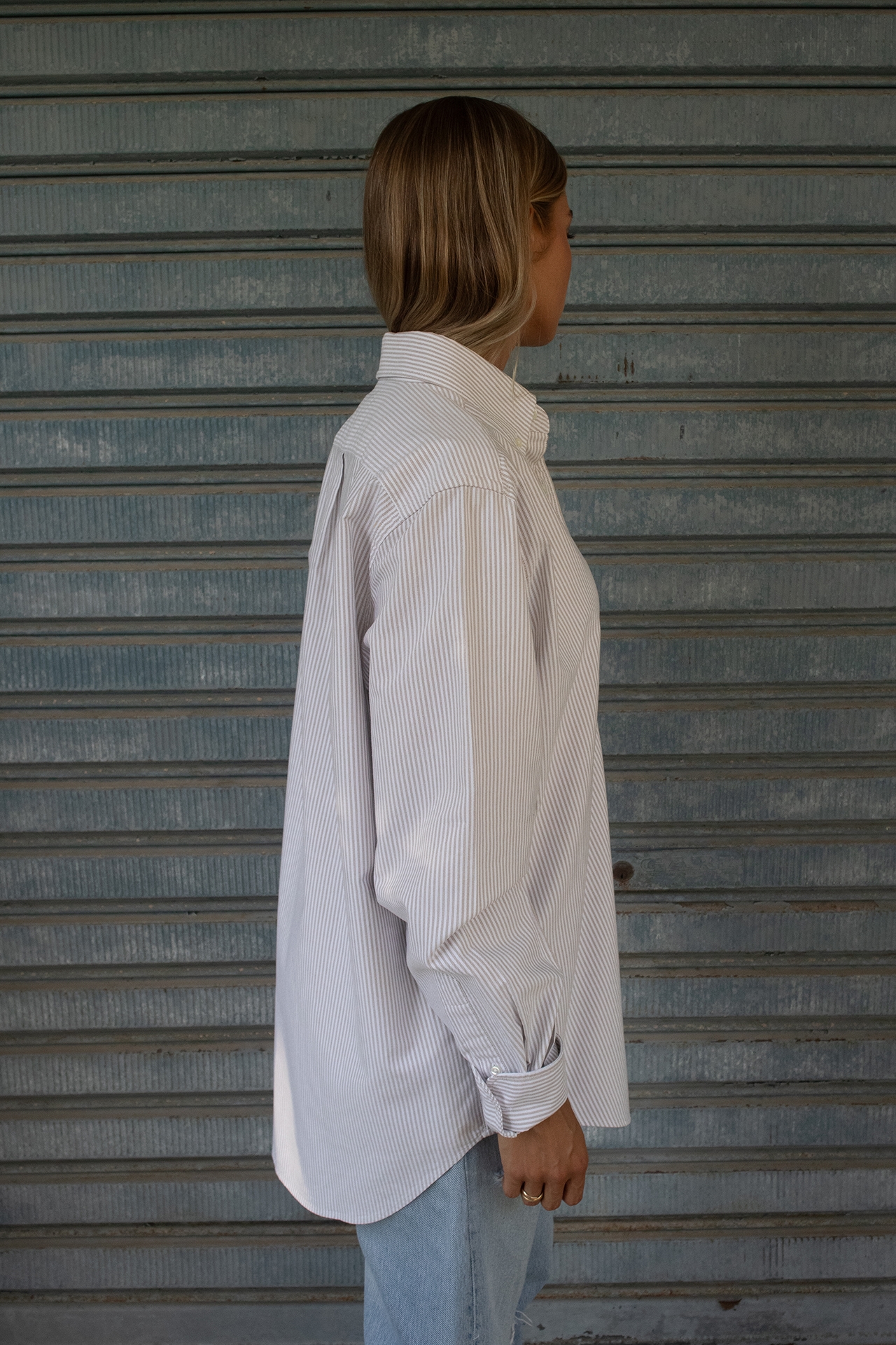 Pinstriped Oxford Shirt D-Brand, Blouses, Pinstriped Oxford Shirt, PINSTRIPE ALMOND, Braun, 217001, 217001-253