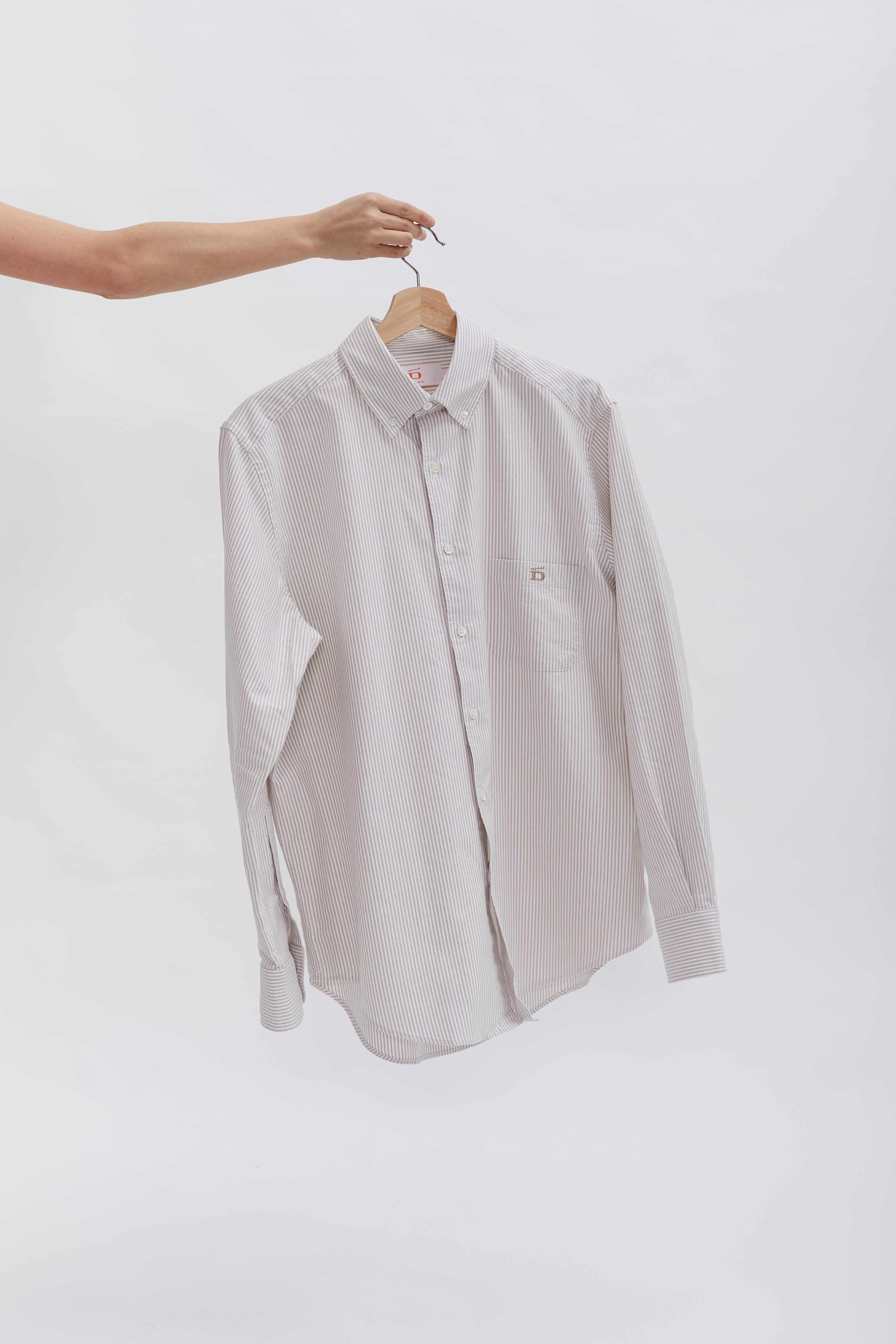 Pinstriped Oxford Shirt D-Brand, Blouses, Pinstriped Oxford Shirt, PINSTRIPE ALMOND, Braun, 217001, 217001-253