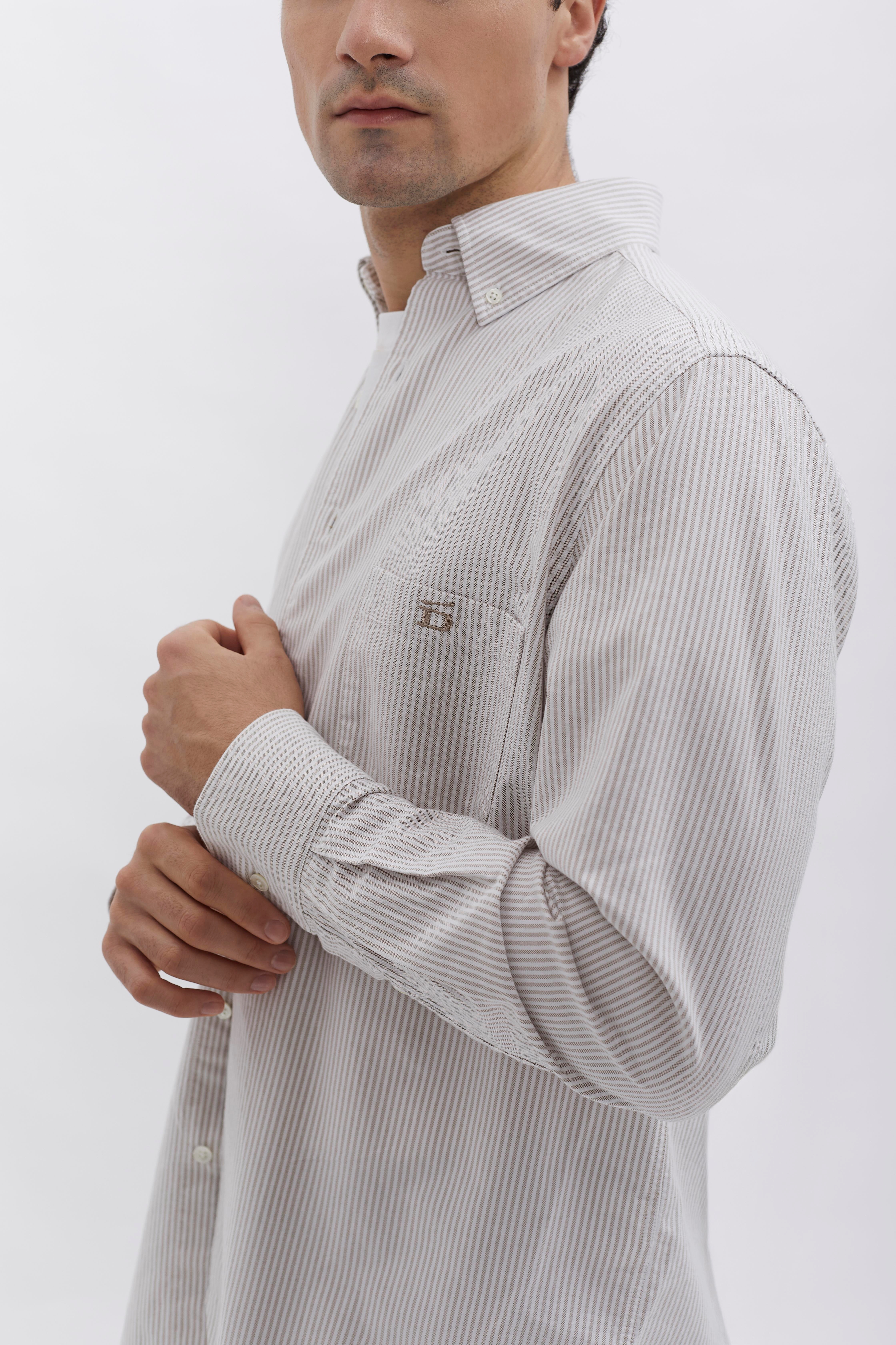 Pinstriped Oxford Shirt D-Brand, Shirts, Pinstriped Oxford Shirt, PINSTRIPE ALMOND, Braun, 117001, 117001-253