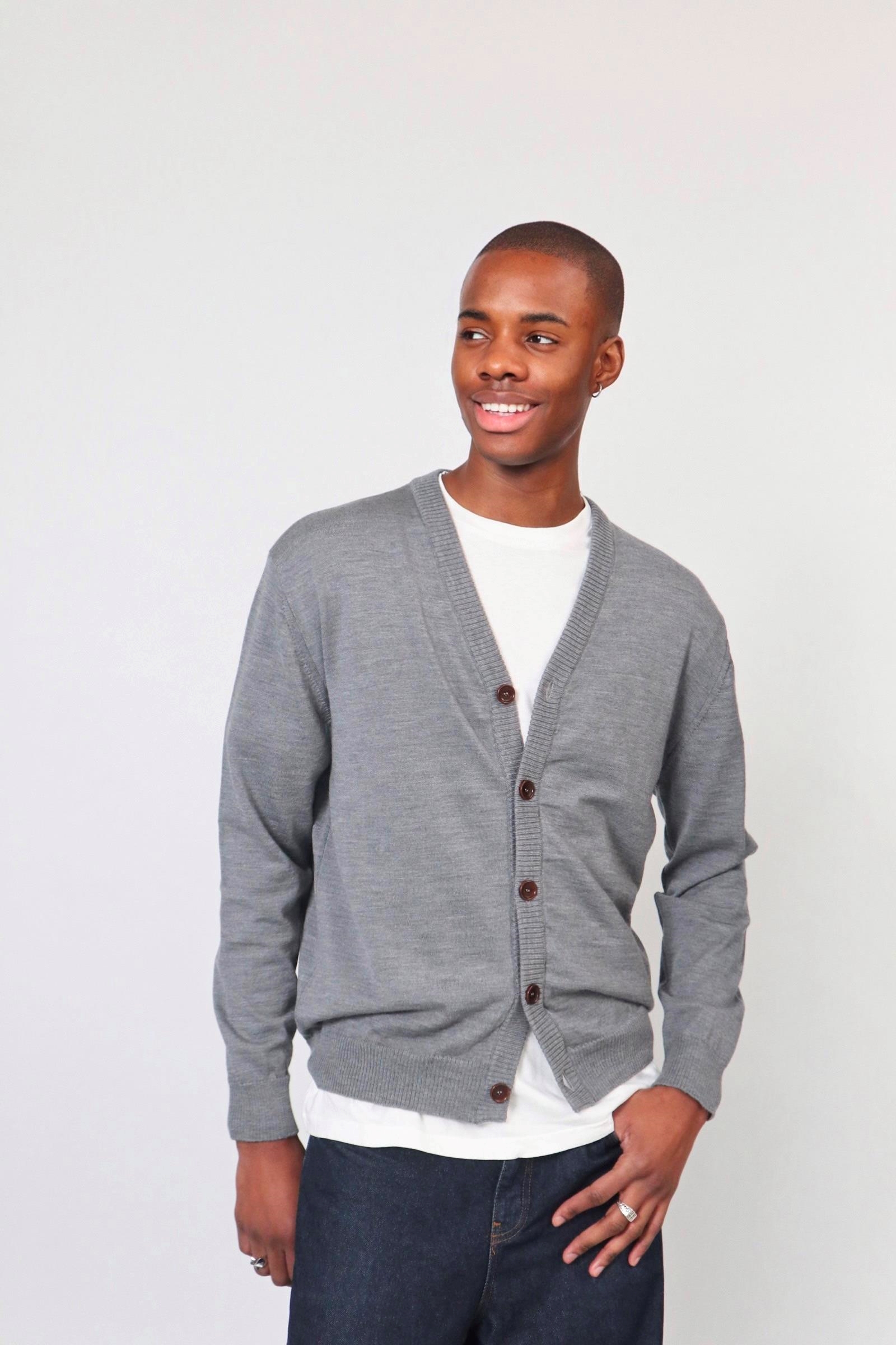 D-Intarsia Cardigan D-Brand, Jackets, Vest, Cardigans, D-Intarsia Cardigan, GREY MELANGE, Grau, 116310, 116310-152