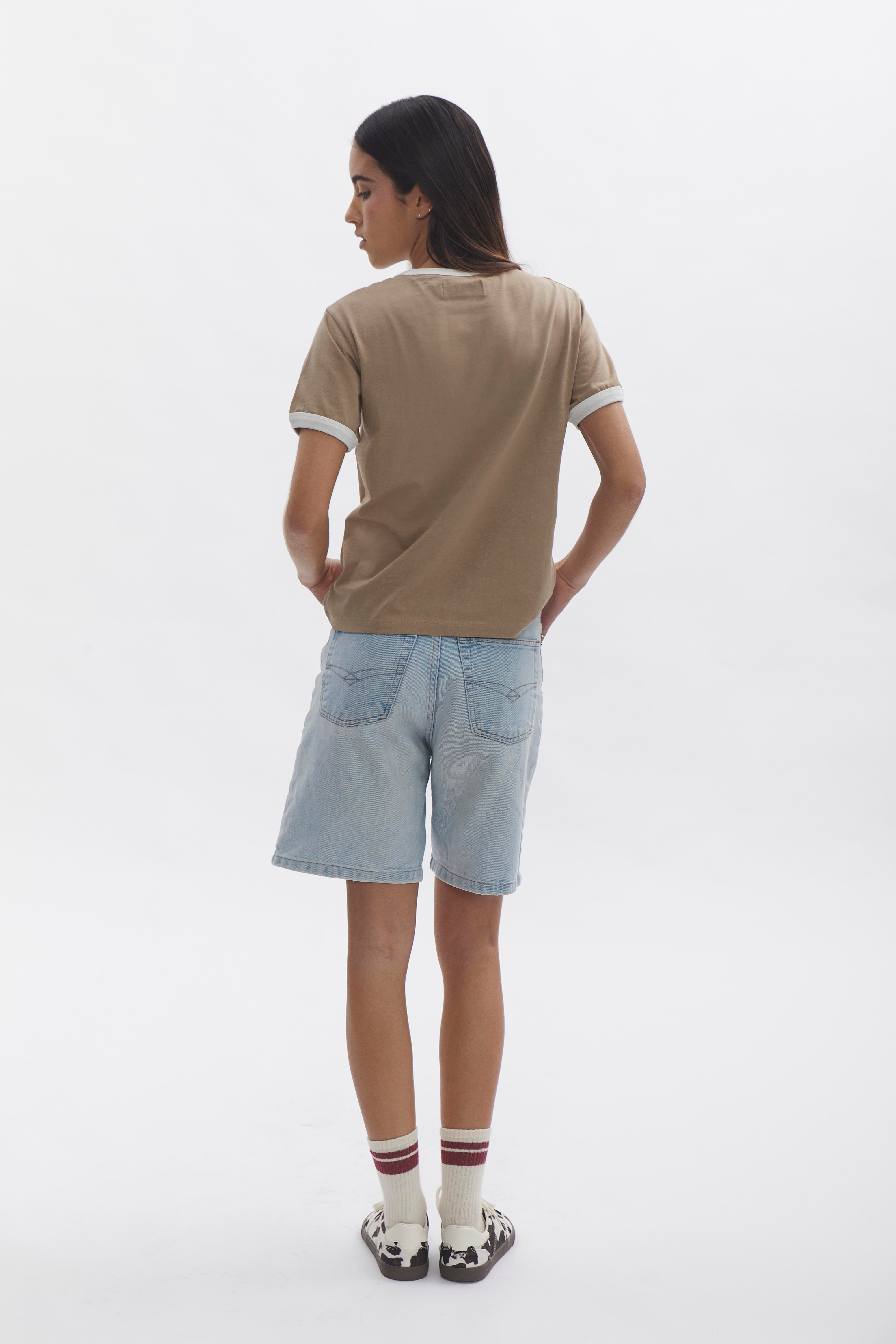 Ringer T-Shirt D-Brand, T-Shirts, Polos und Tops, Ringer T-Shirt, ALMOND, Braun, 222207, 222207-252