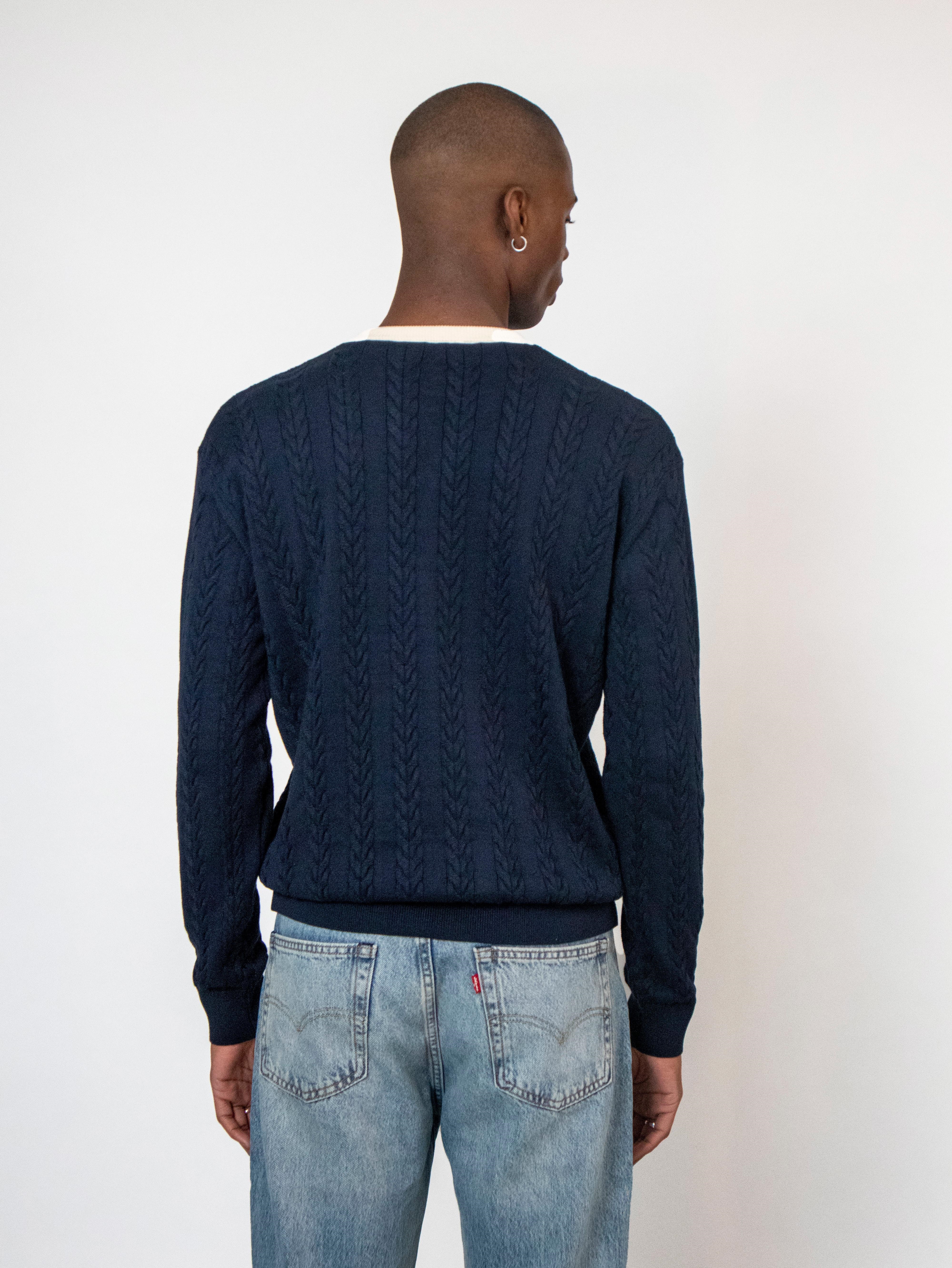 College Cable Knit D-Brand, Pullover, College Cable Knit , NAVY, Blau, 115230, 115230-410